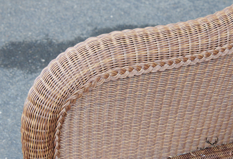 Victorian Style Pair of Woven Outdoor Wicker Armchairs