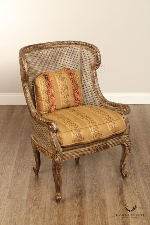 French Style Wooden Double Caned Wing Back Chair
