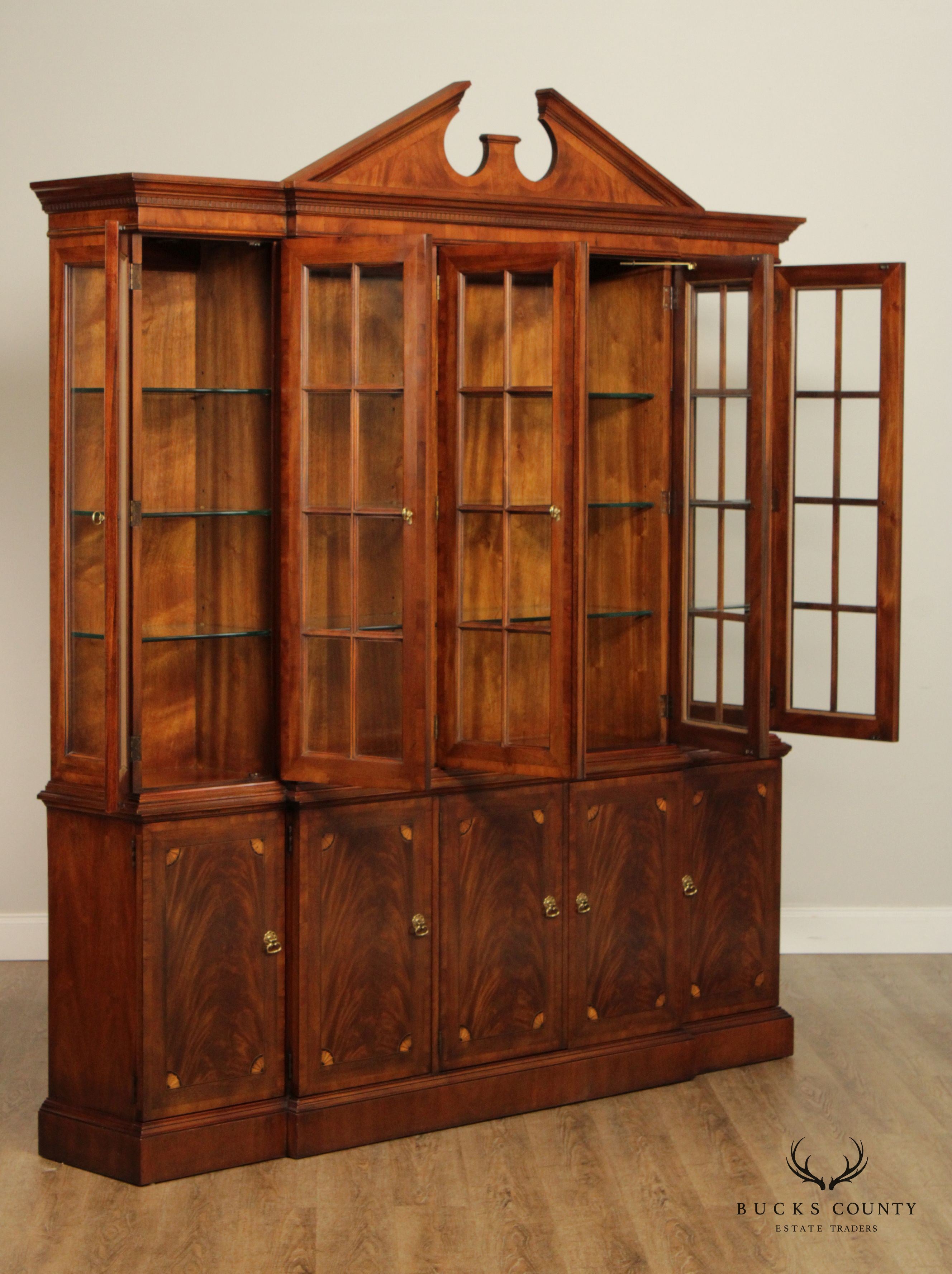 Drexel Heritage Regency Court Flame Mahogany Inlaid Breakfront China Cabinet