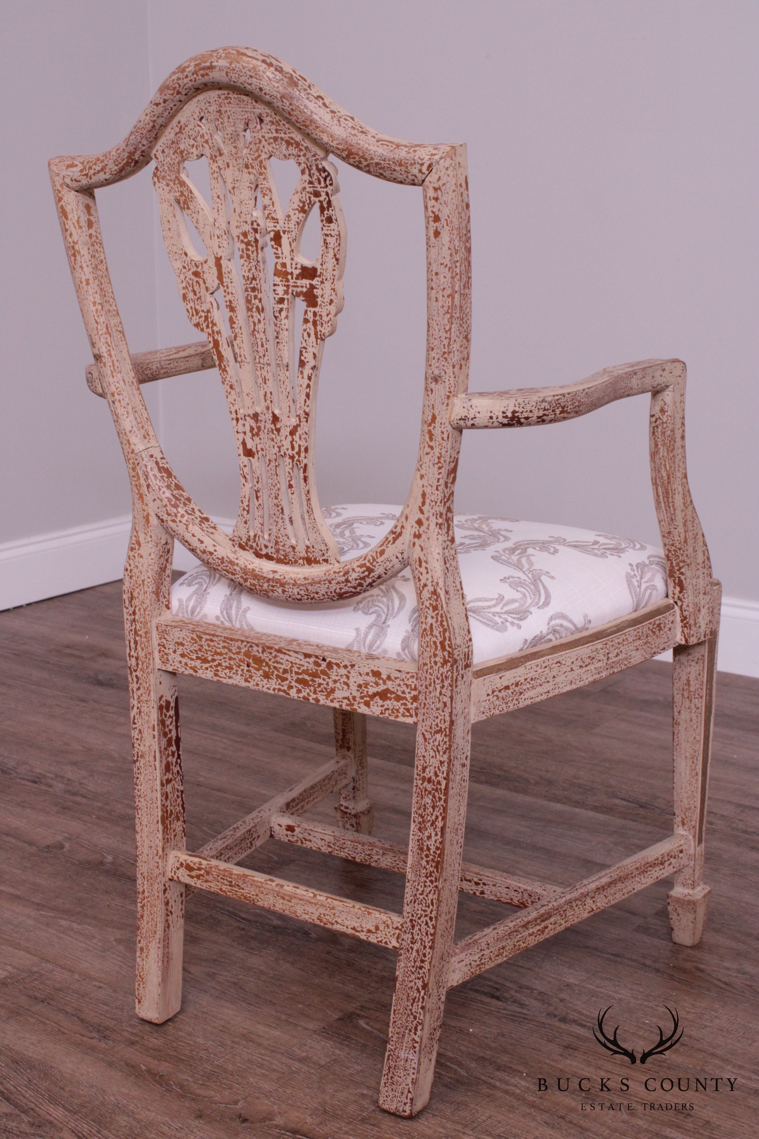 Hepplewhite Style Set 6 Crackle Painted Dining Chairs