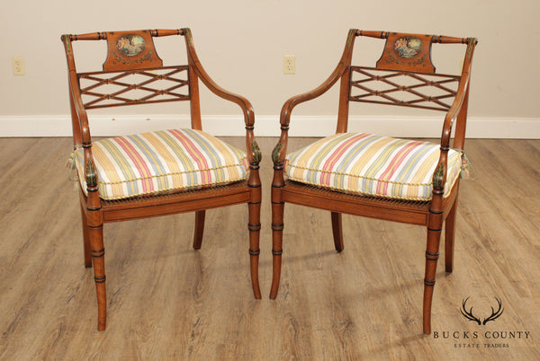 Regency Style Pair Adams Hand Painted Cane Seat Armchairs