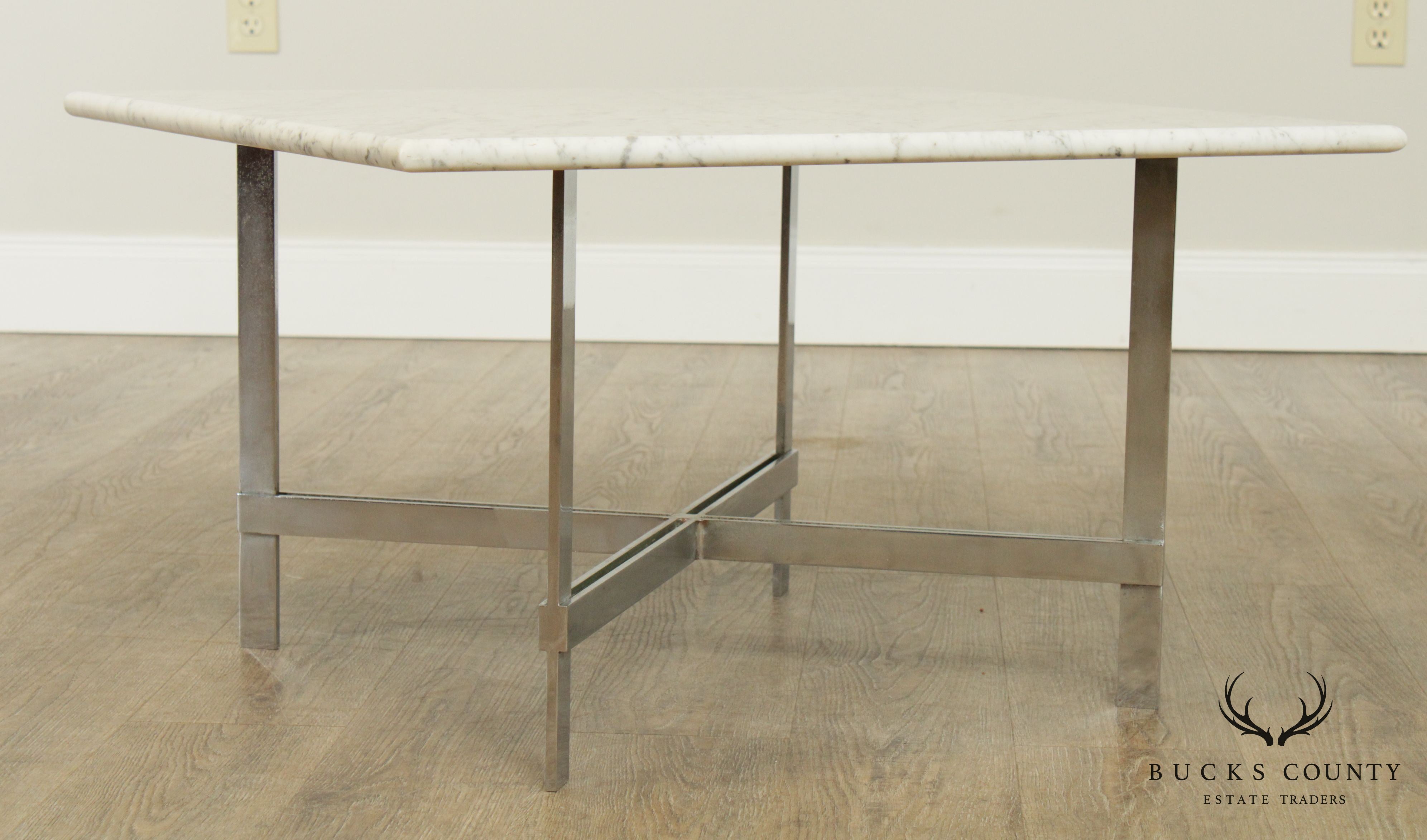 Mid Century Modern Heavy Chrome X Base, Marble Top Coffee Table