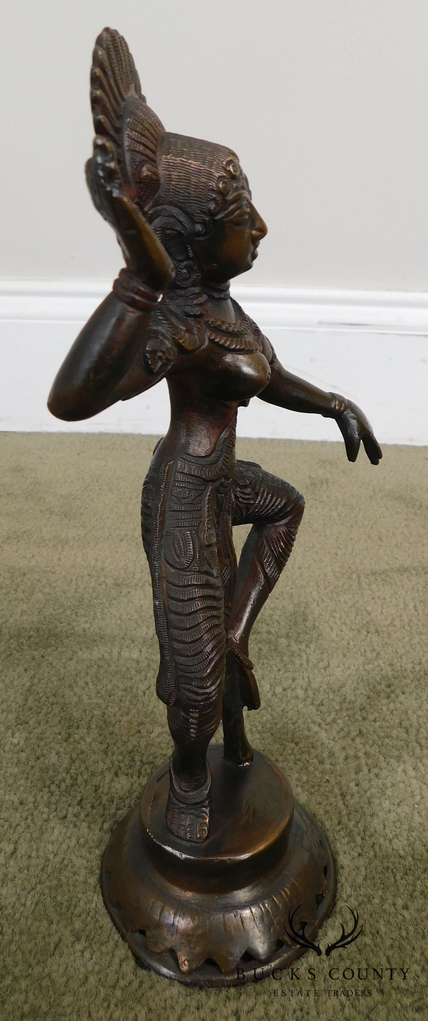 Dancing Parvati Cast Brass Figure Sculpture Standing on Lotus Blossom