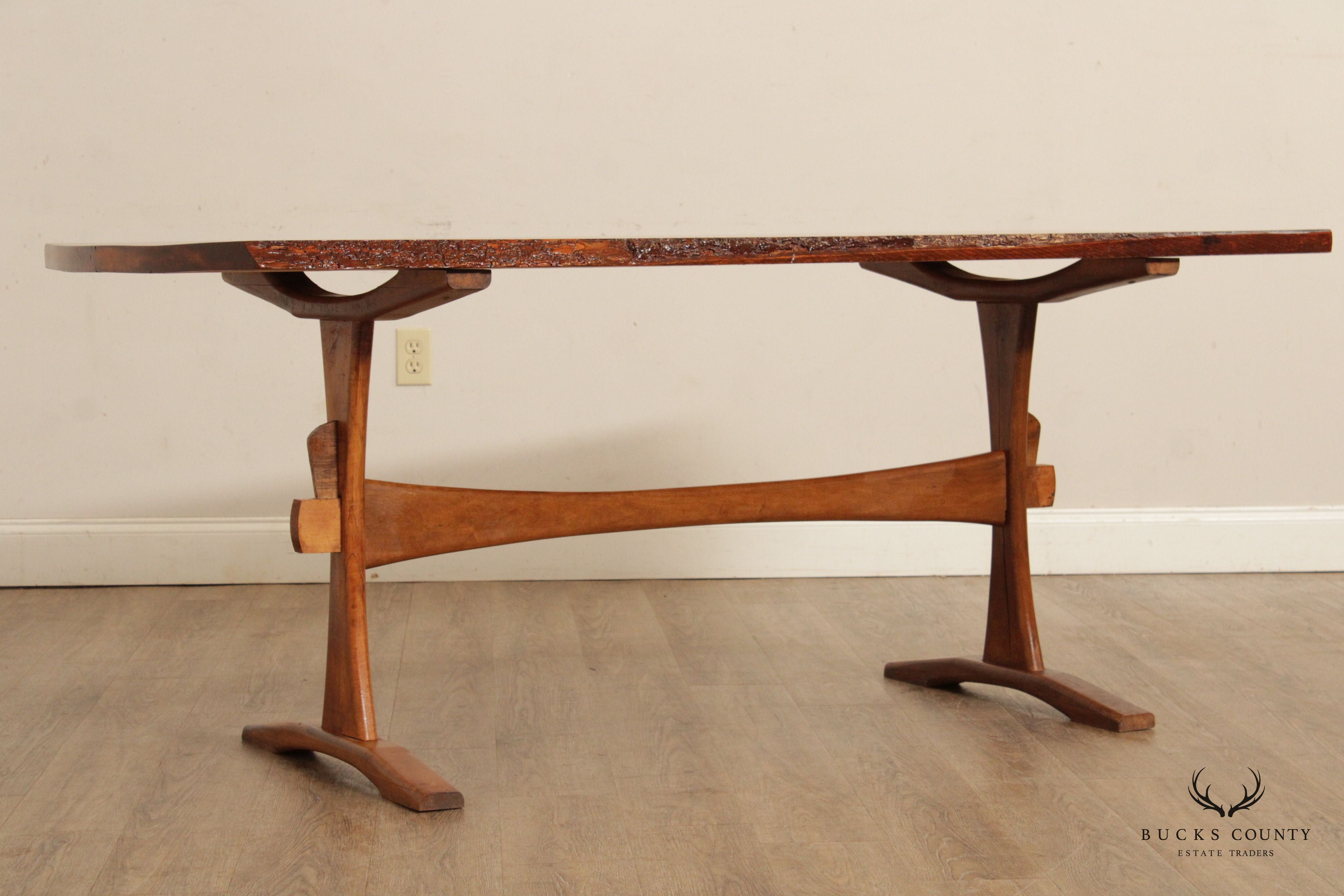 Rustic Live Edge Pine Trestle Dining Table