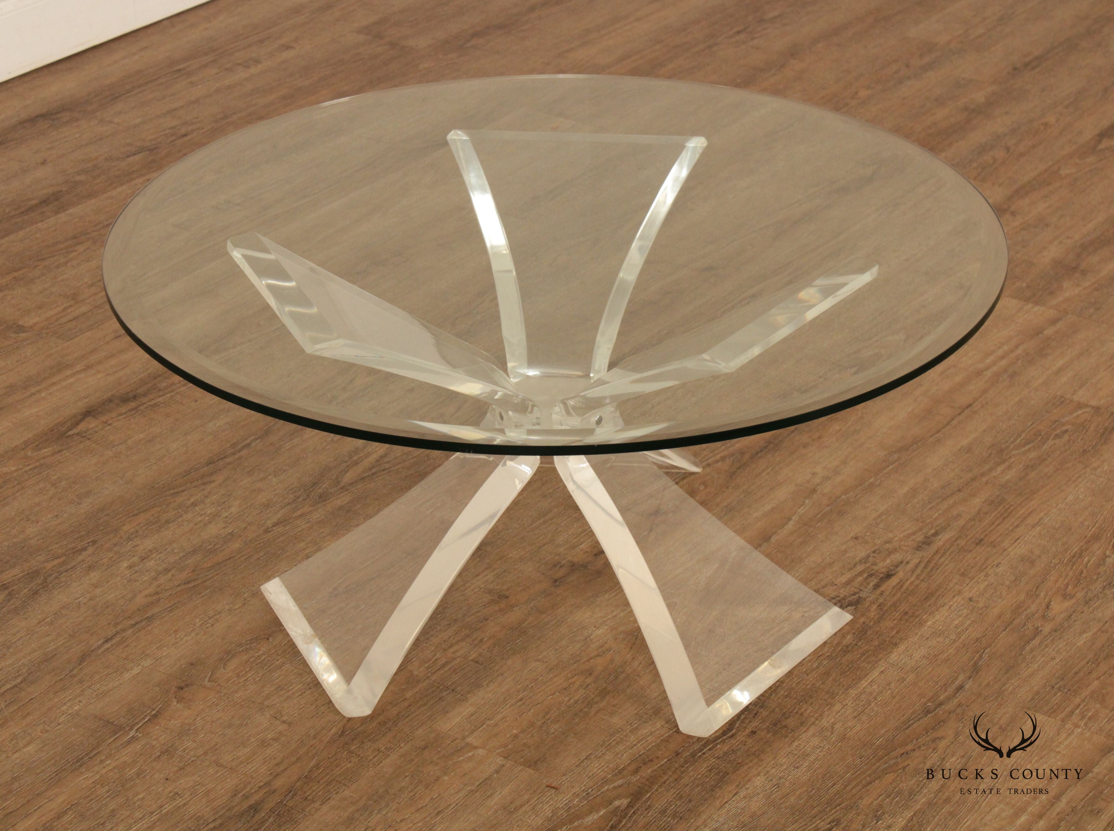 Post Modern Round Glass Top Acrylic Base Butterfly Coffee Table