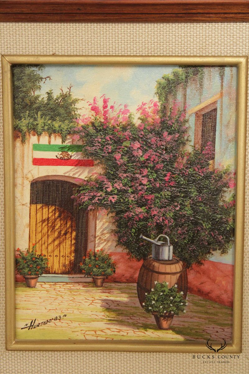Francisco Hurtado Esquivel 1980s Mexican Courtyard Original Painting