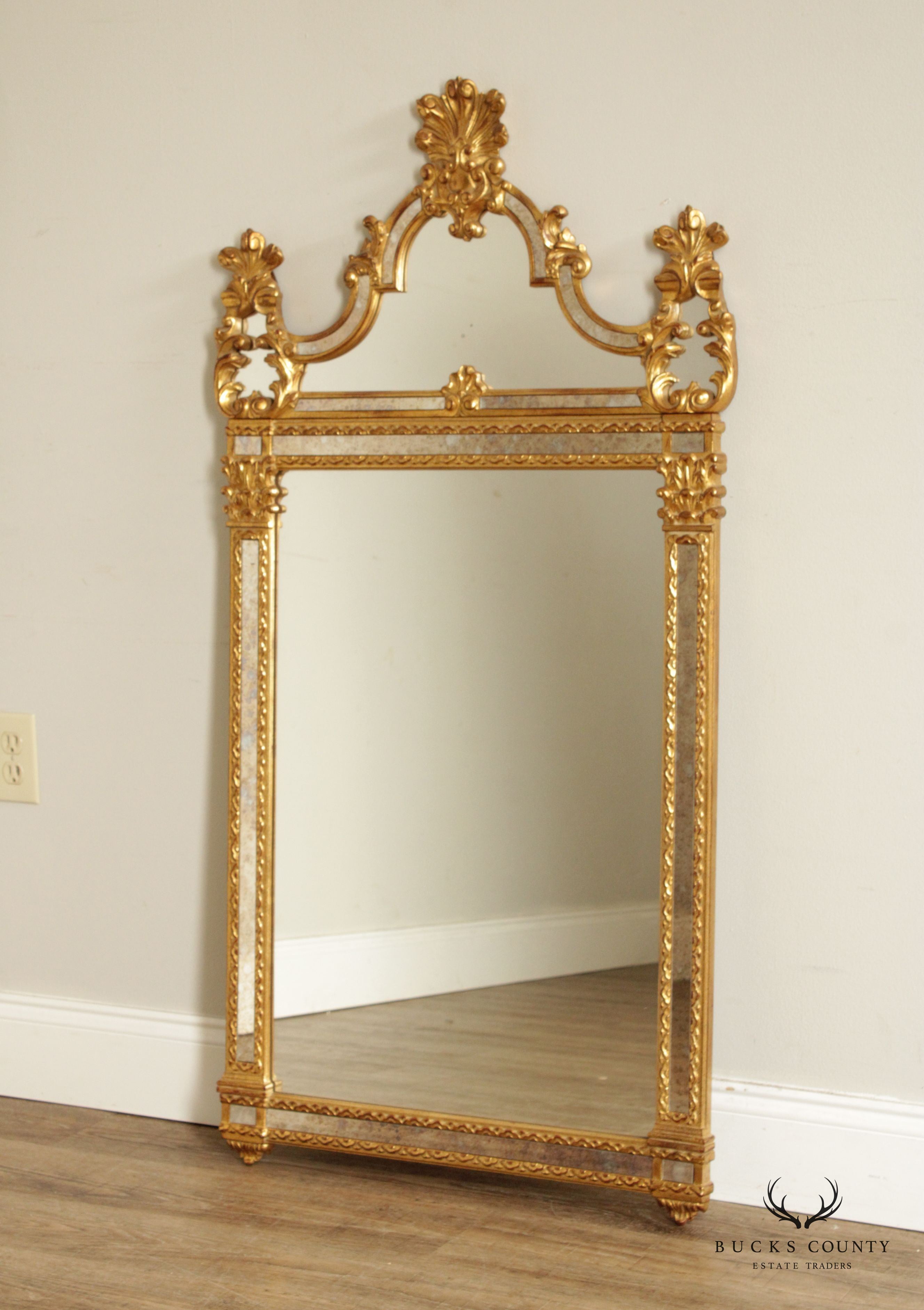 LaBarge Italian Rococo Style Giltwood Carved Wall Mirror