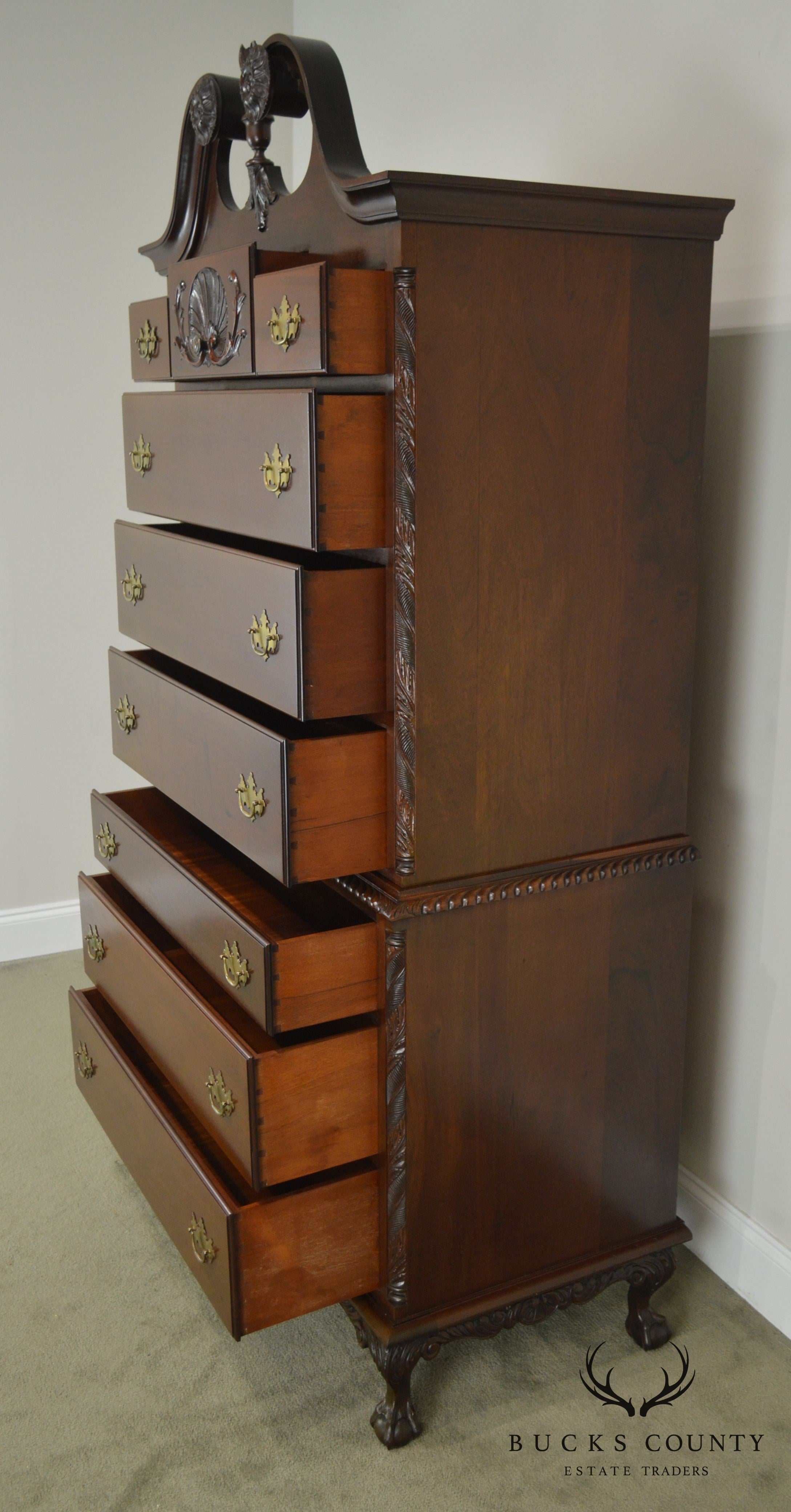 Chippendale Style Custom Crafted Mahogany Vintage Chest on Chest by Feldenkreis