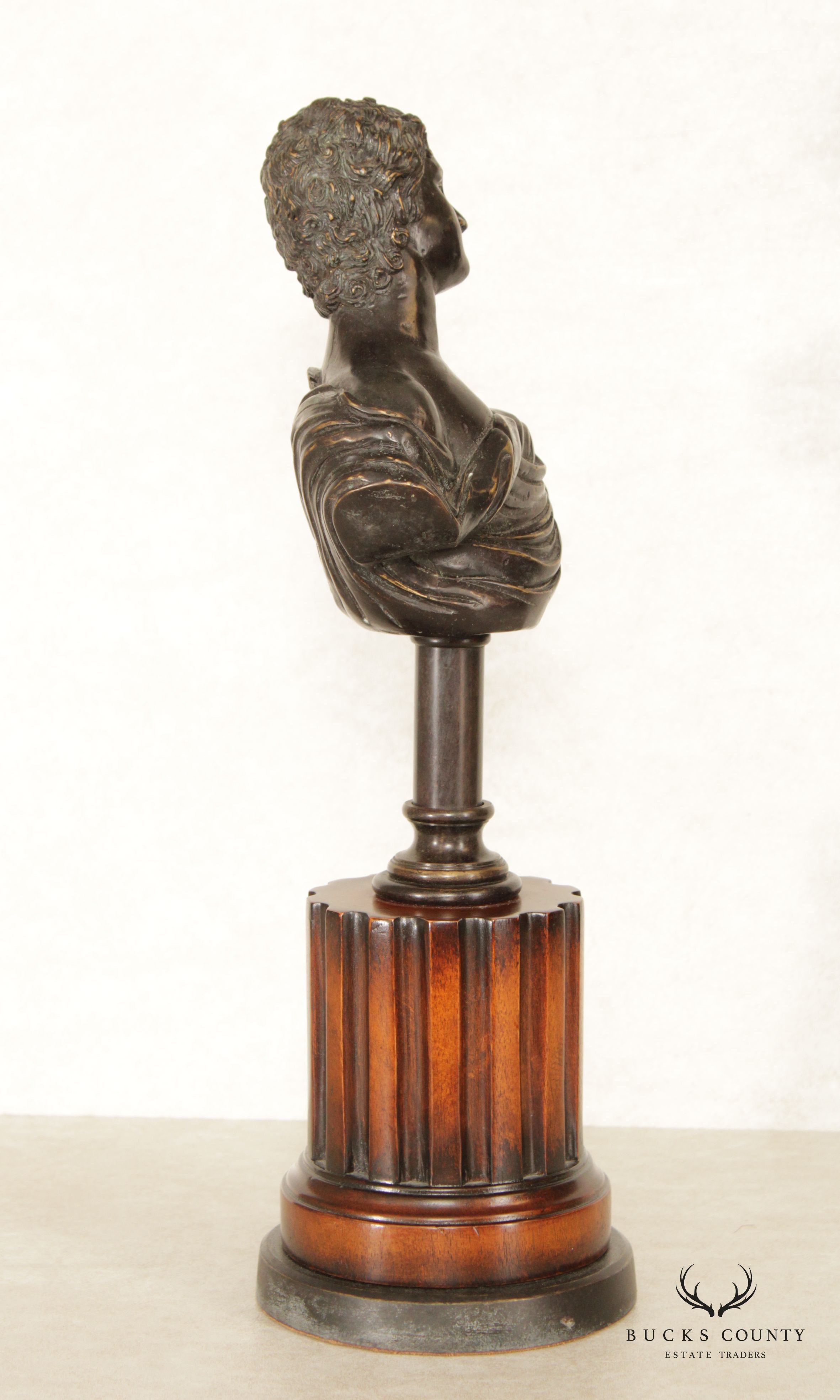 Classical Style Bronze Bust on Wooden Pedestal