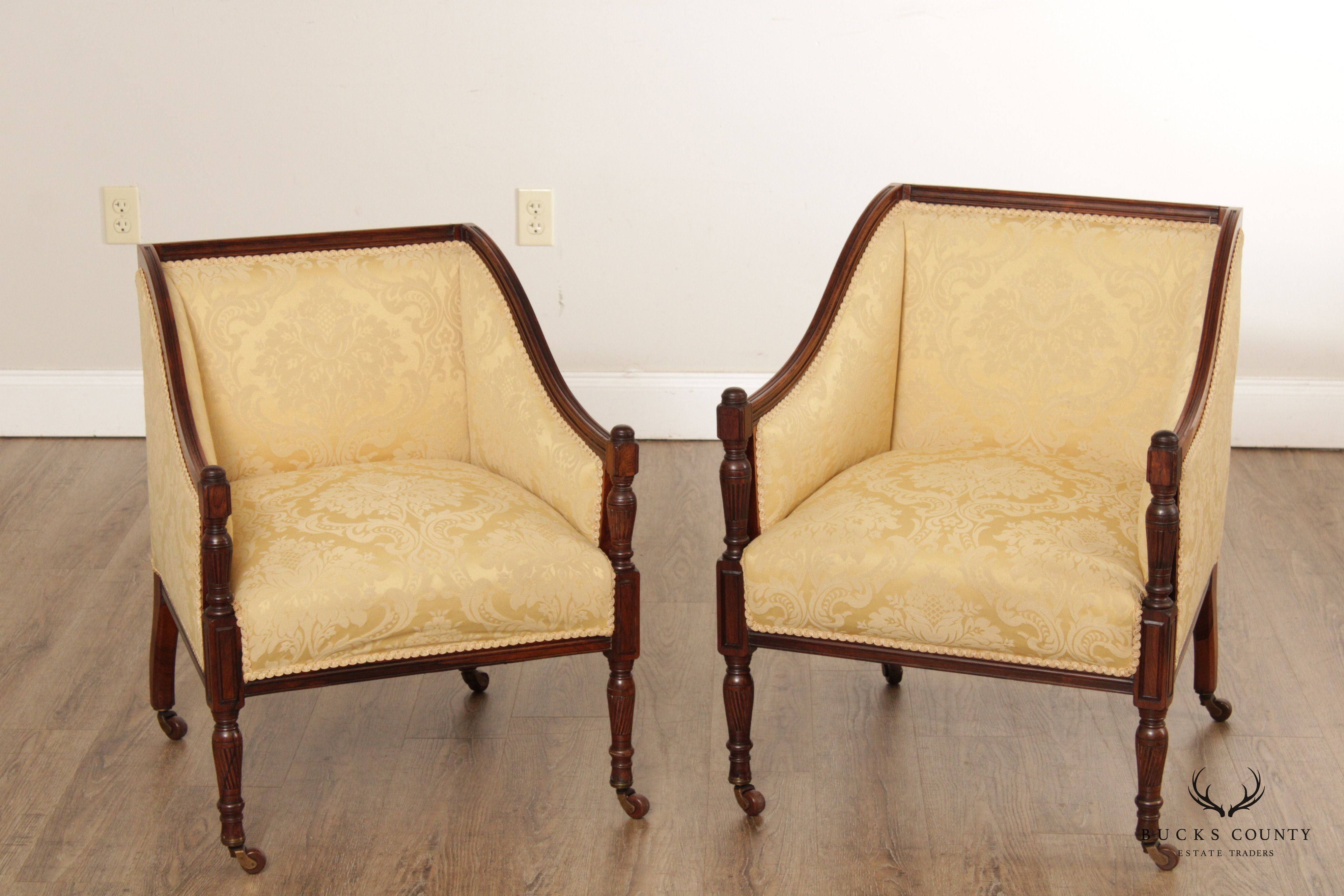 Antique 19th C. English Rosewood Pair of Club Arm Chairs