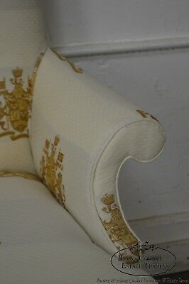 Thomasville Custom Lion Coat of Arms Upholstered Ball & Claw Wing Chair