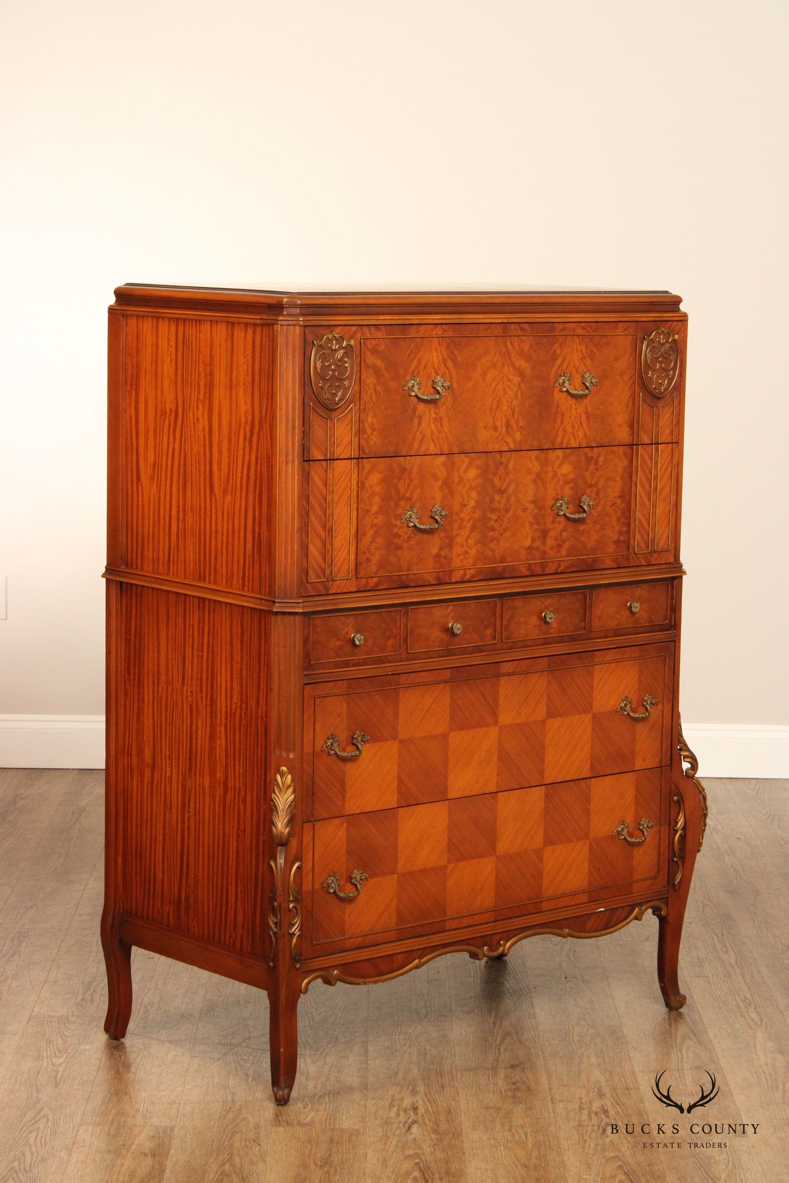 1930's French Louis XV Style Satinwood Parquetry High Chest