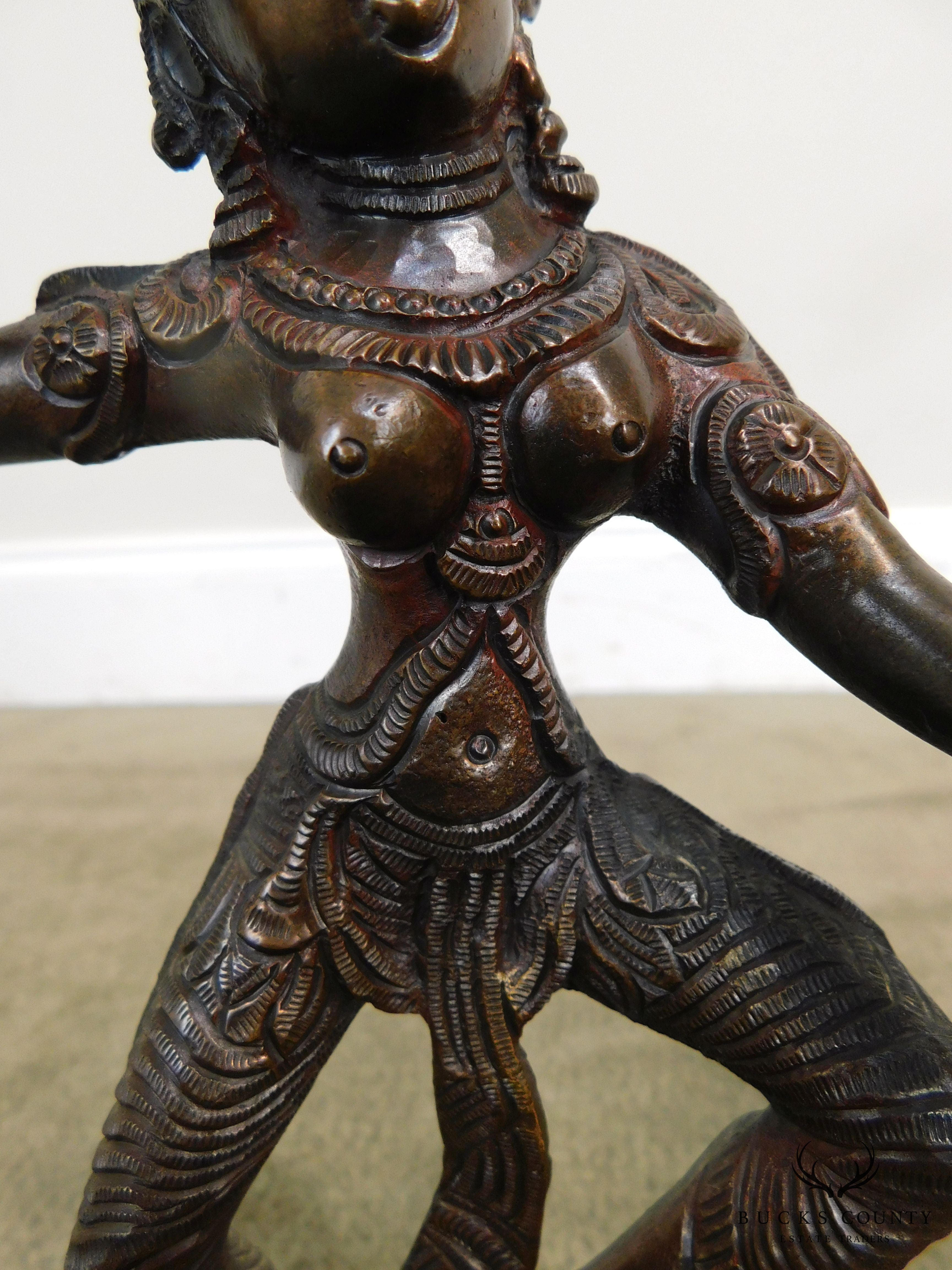 Dancing Parvati Cast Brass Figure Sculpture Standing on Lotus Blossom