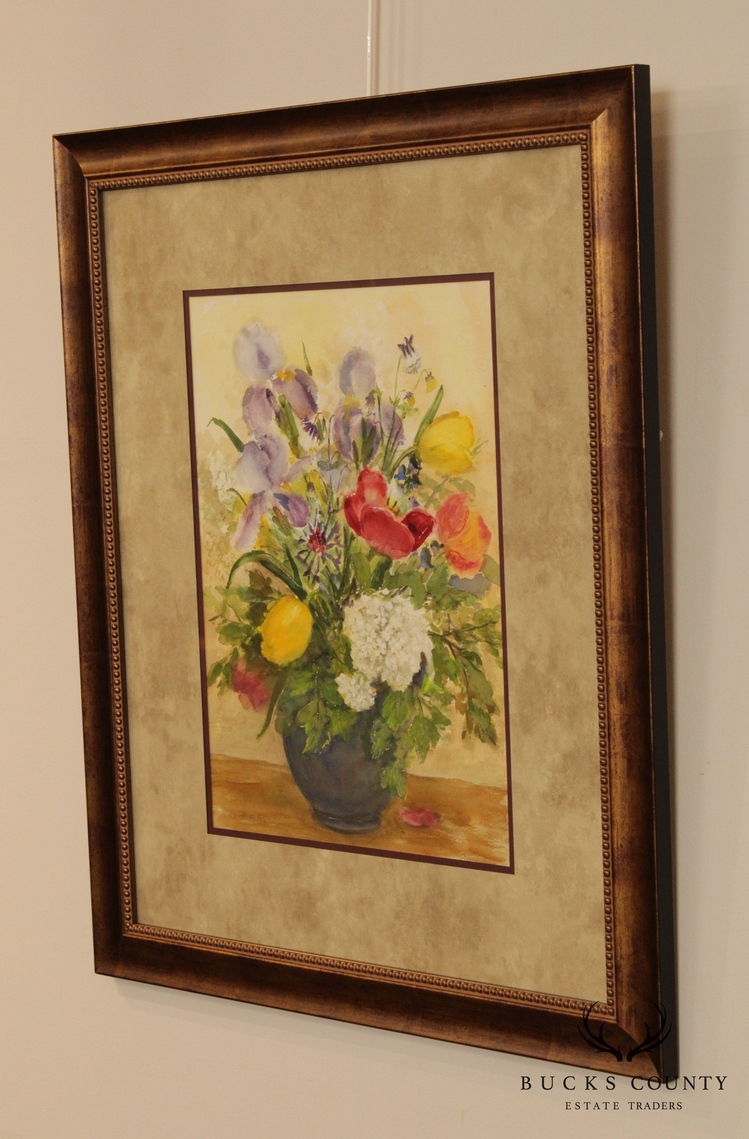 EZ Foley Original Still Life Water Color Painting of Flowers in Vase