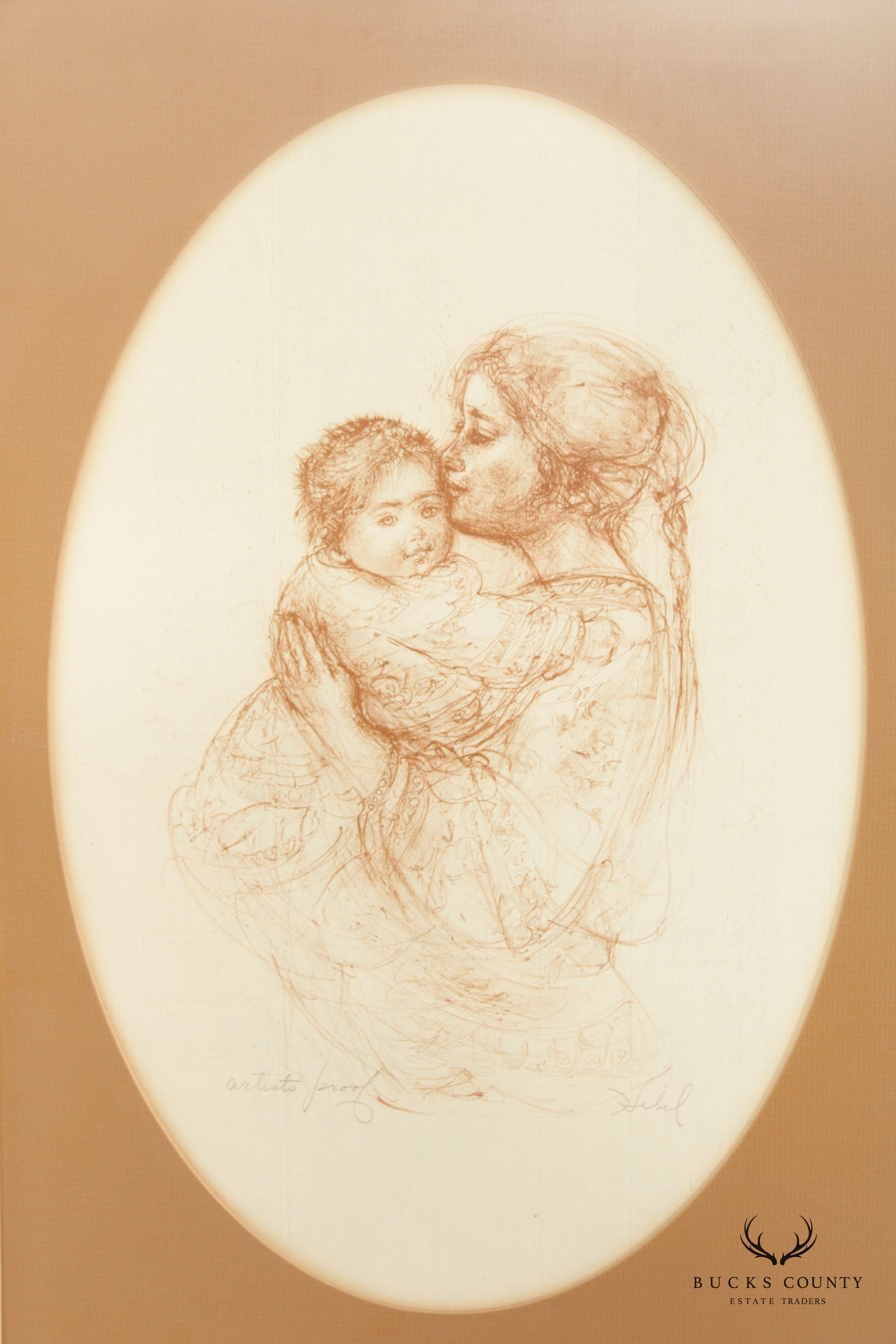 Edna Hibel 'Sandy Kissing Baby' Artist's Proof Lithograph