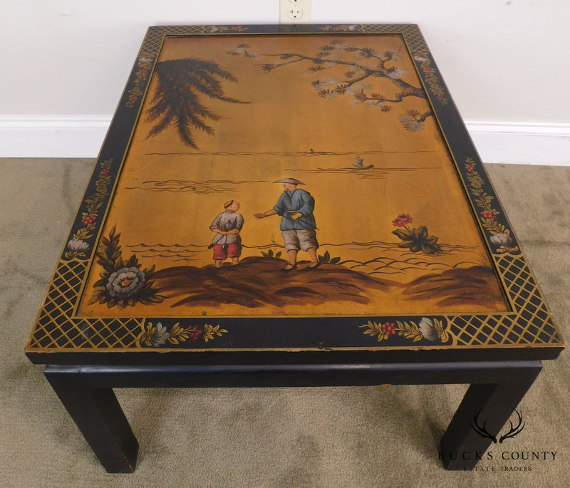 Kozak Studios Black & Gold Chinoiserie Painted Pair Side Tables