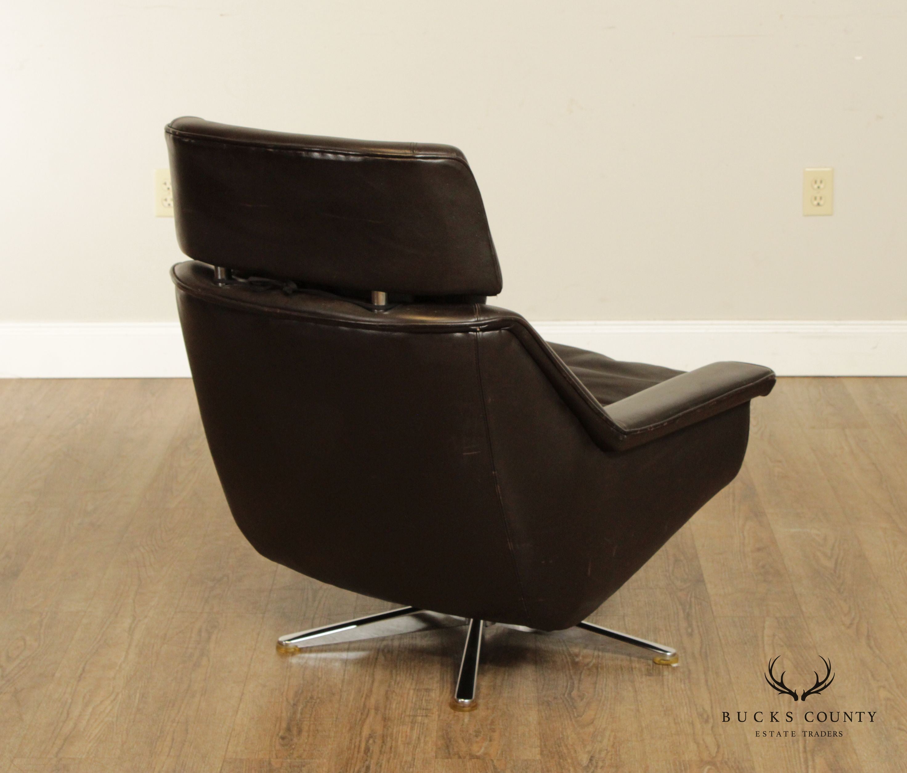 Werner Langenfeld for ESA Danish Modern Leather Lounge Chair and Ottoman