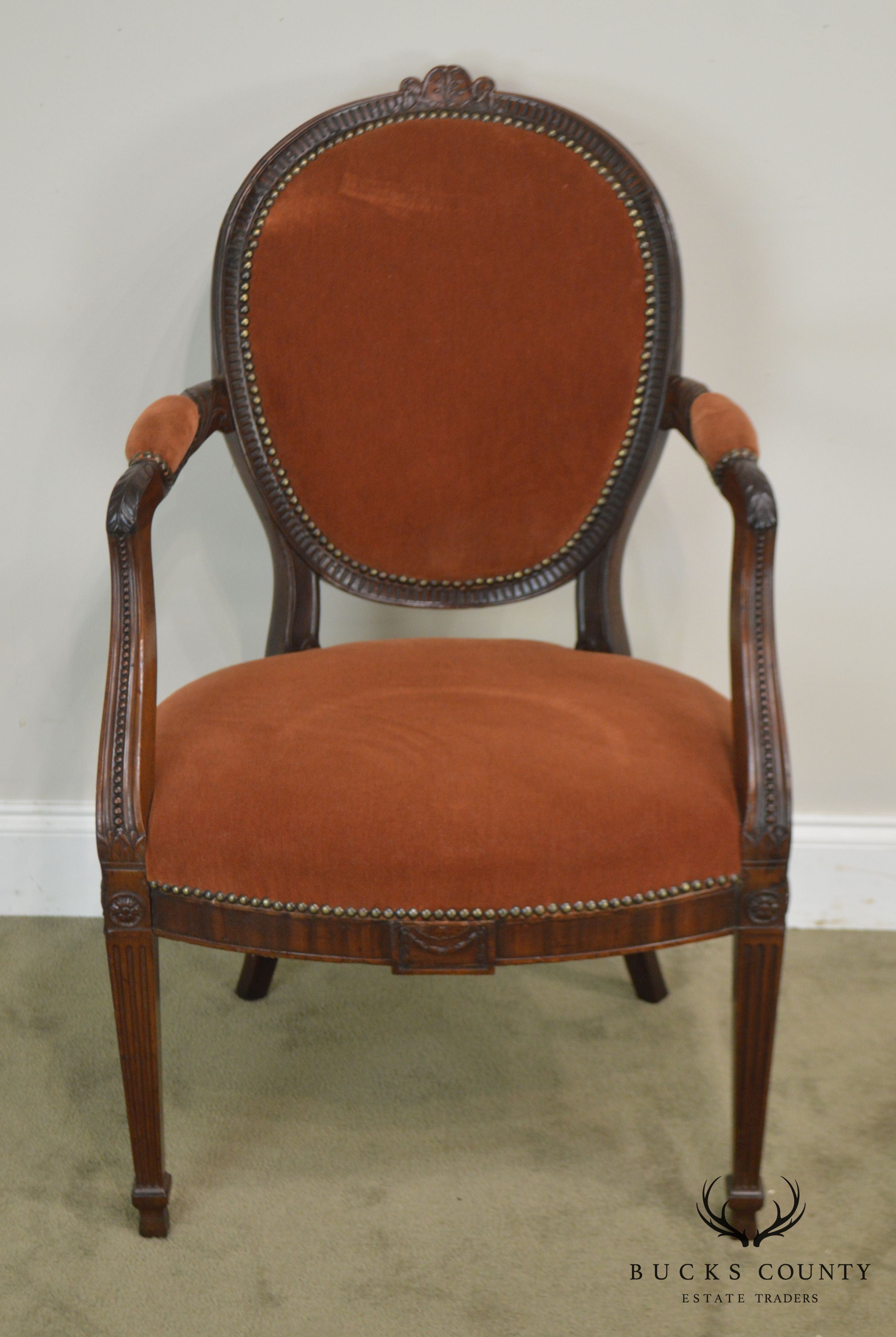 Regency Style Antique Mahogany Frame Pair Armchairs