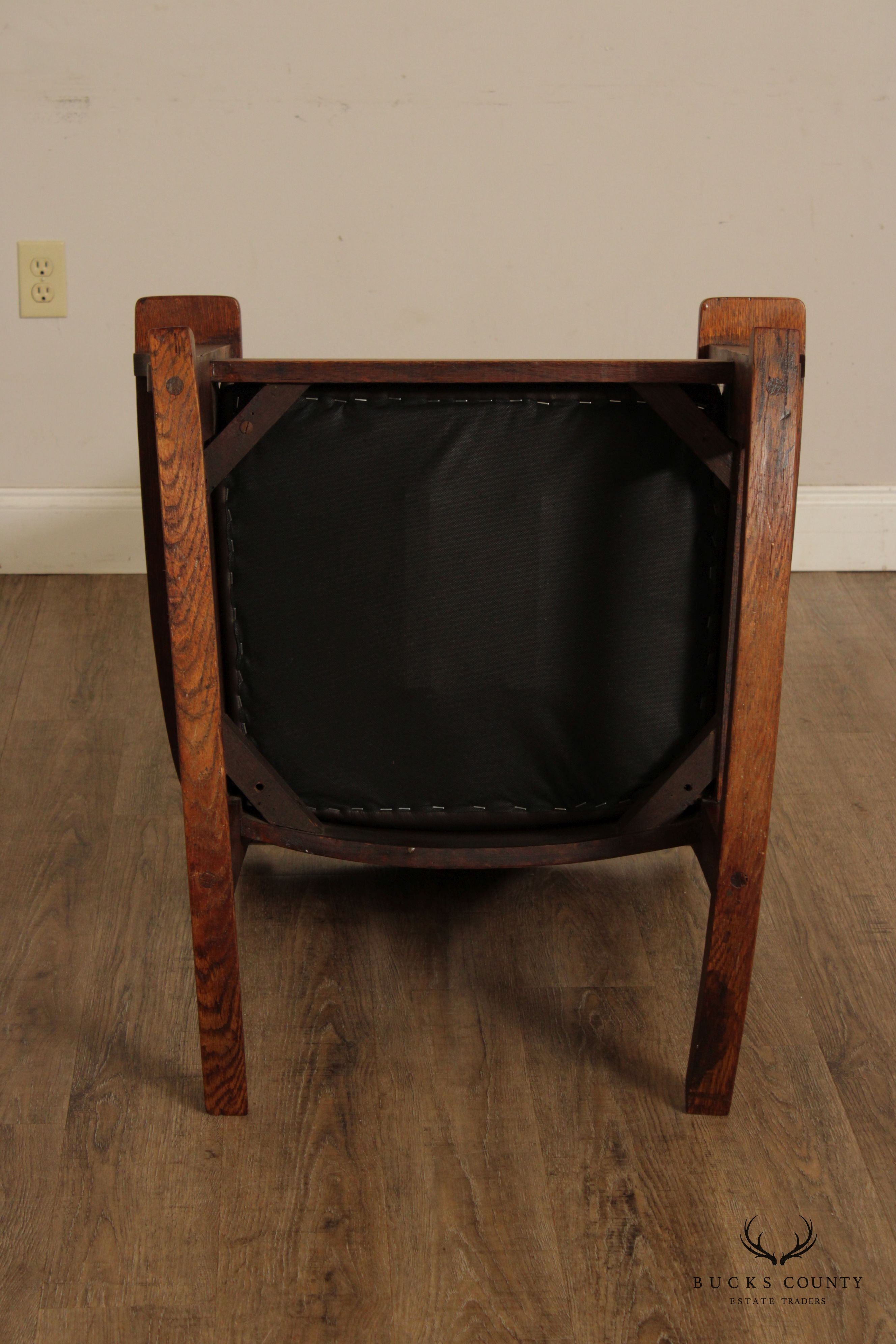 Harden Antique Mission Oak And Leather Pair Of Rockers