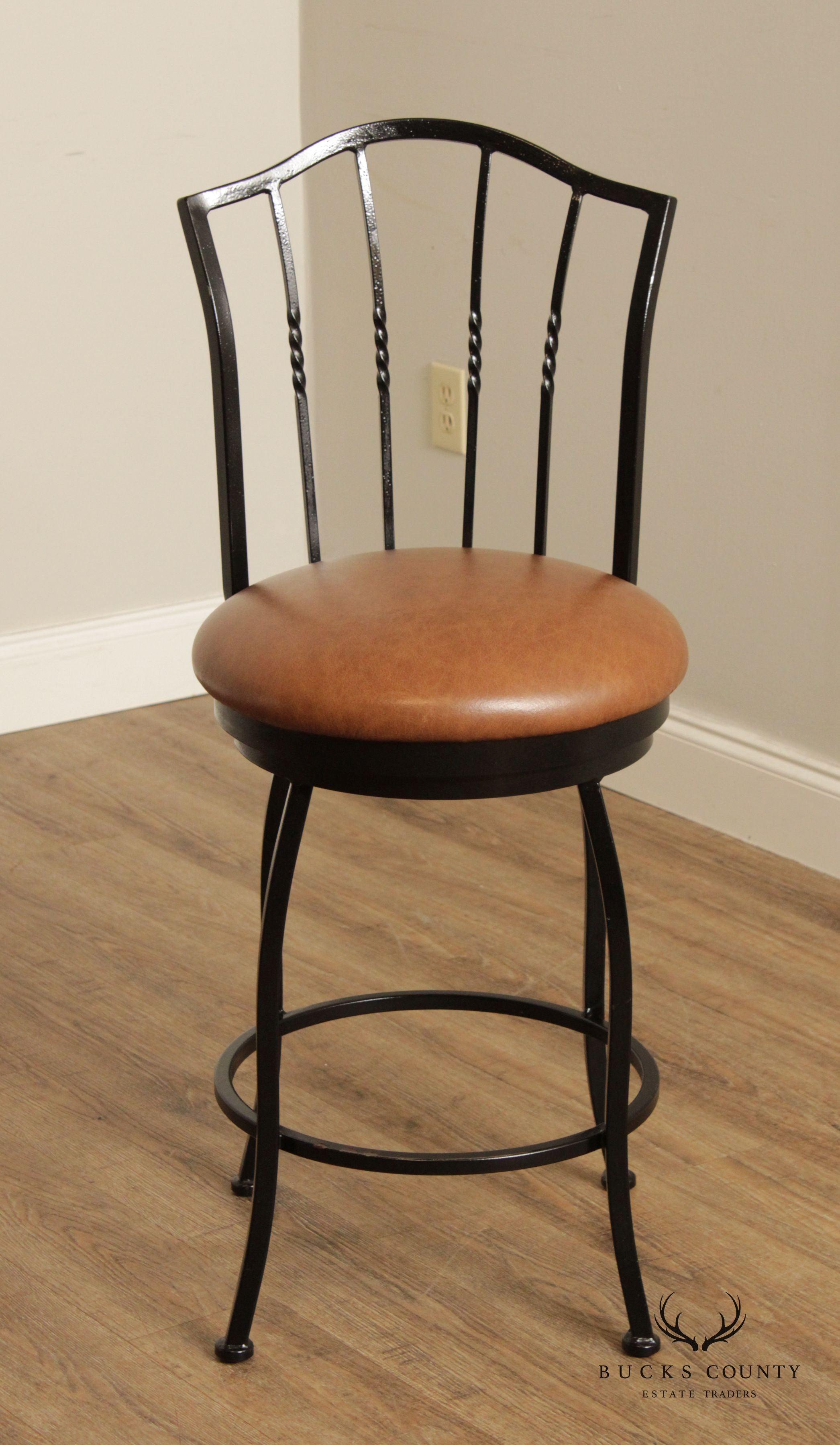 Trendler Set of 3 Wrought Iron and Leather Swivel Counter Bar Stools