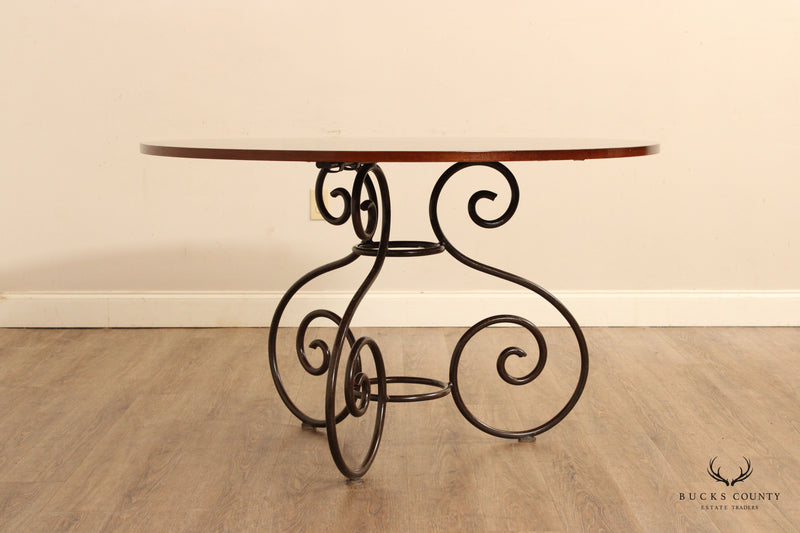 Grange french Country Style Scrolled Iron Base  Round Cherry Dining Table
