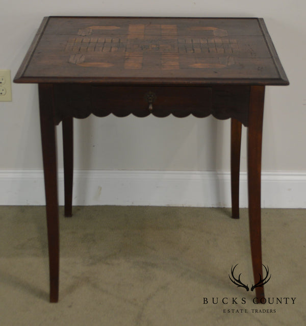 French Country Antique 19th Century Inlaid One Drawer Work Table