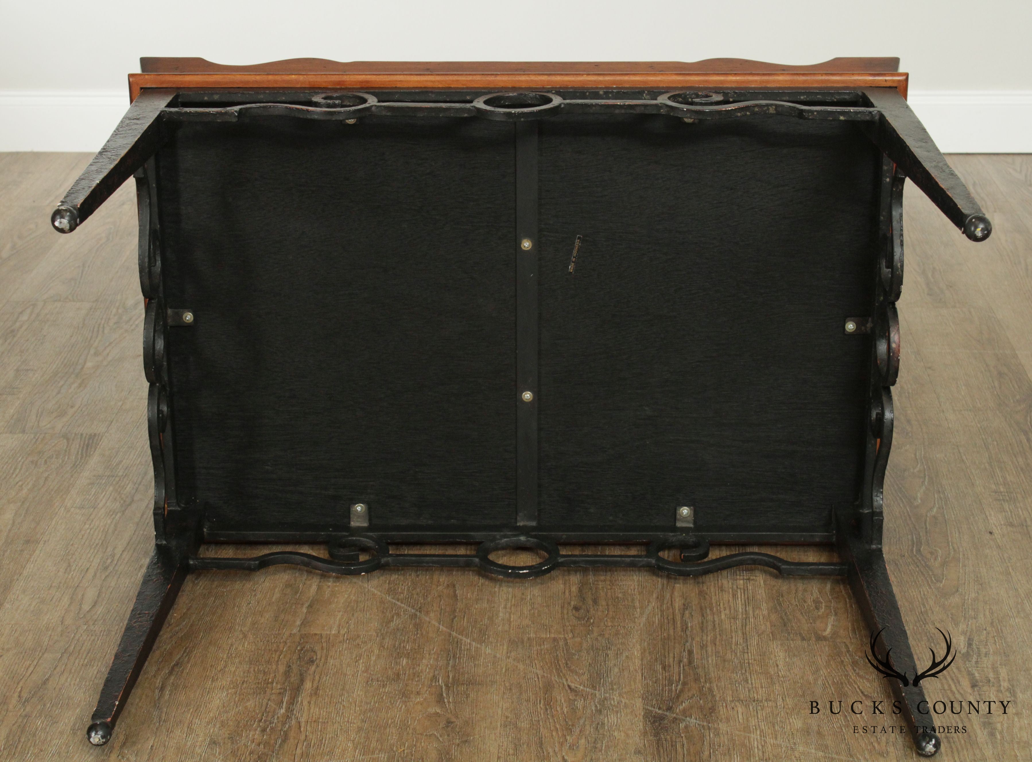 Quality Iron Base Wood Butlers Tray Top Coffee Table