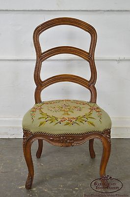 Antique Pair of 19th Century Walnut Louis XVI Style Ladder Back Needlepoint Side