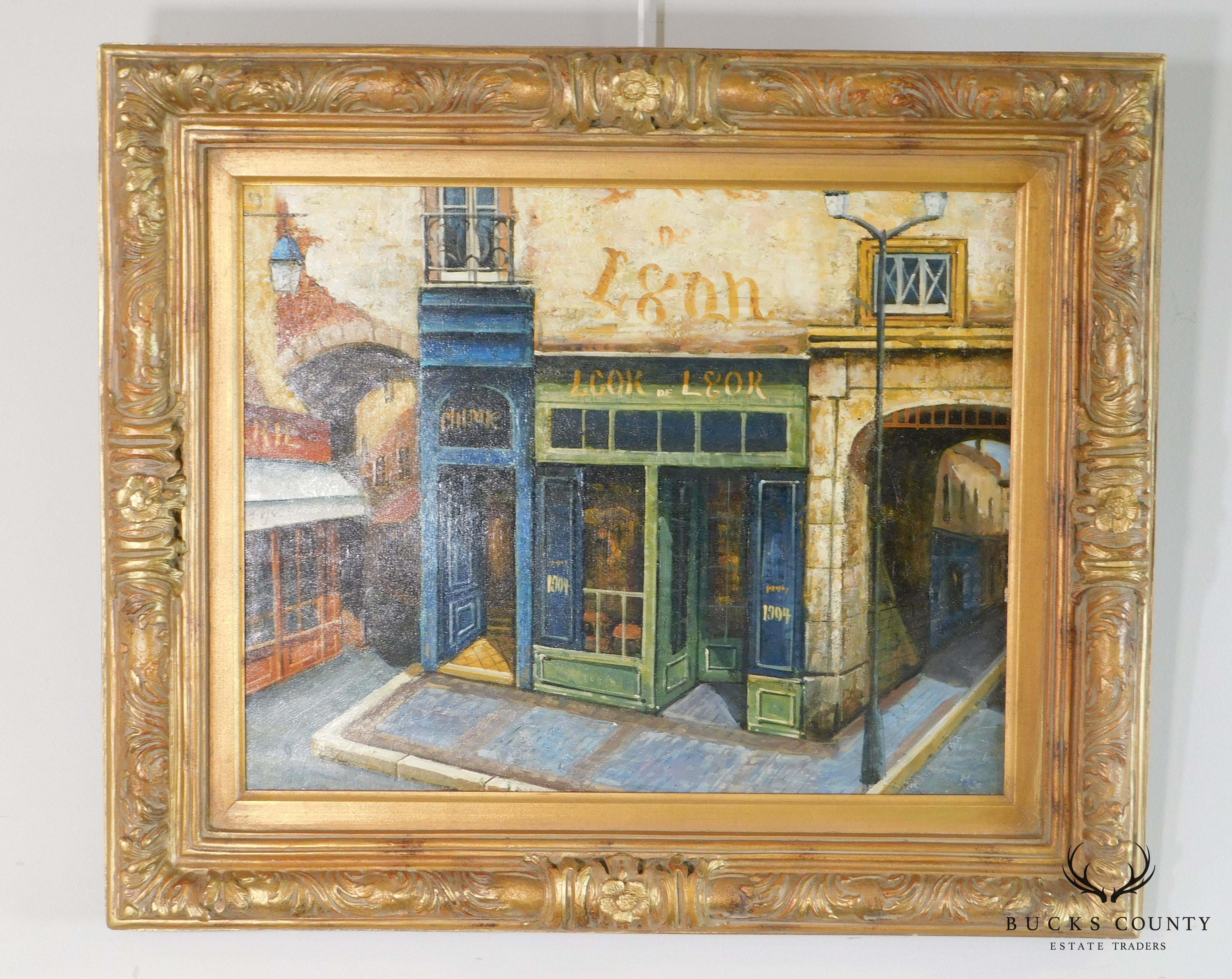 "LCOR DE LGOR" Impasto Oil on Canvas Framed Painting Paris Cafe Street Scene