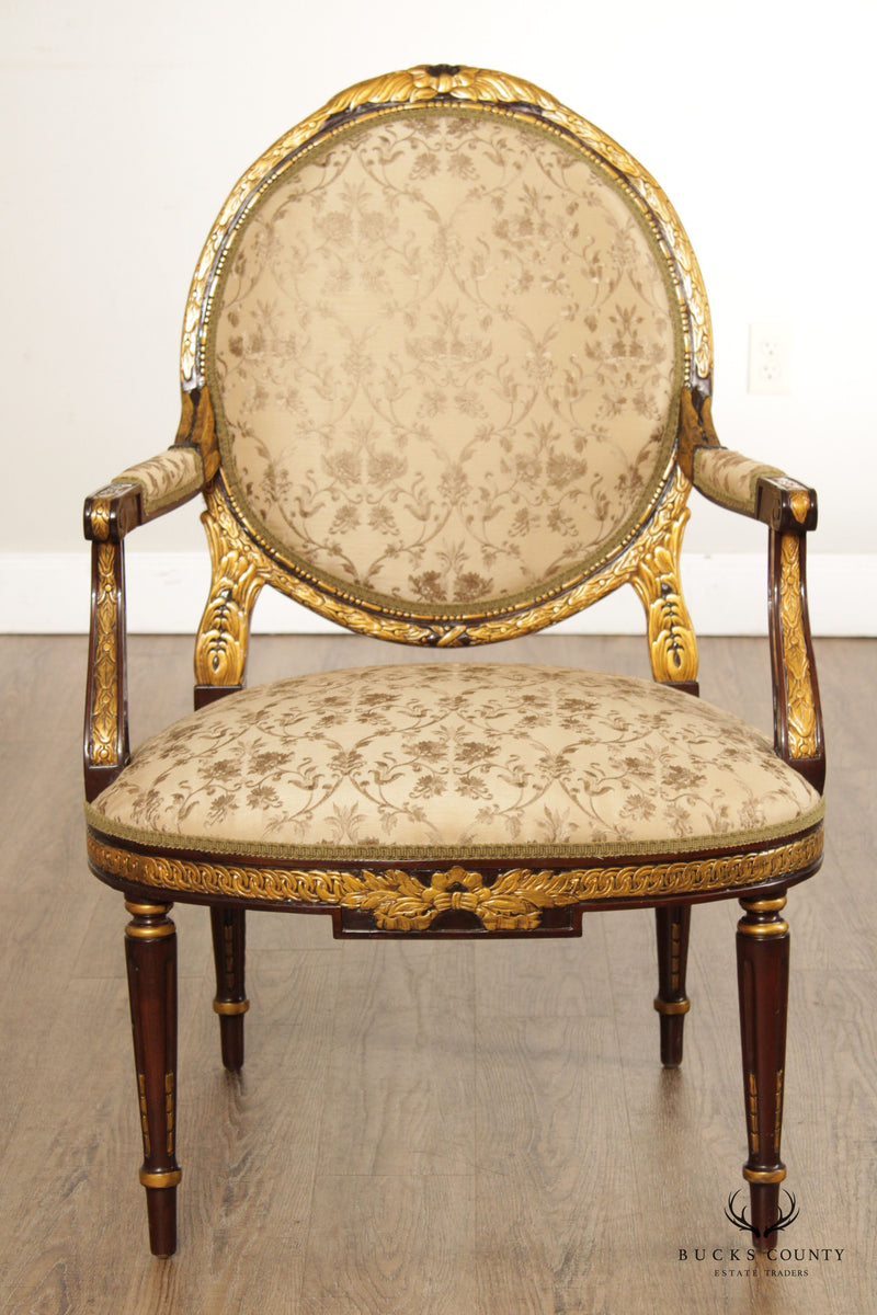 French Louis XVI Style Partial Gilt Fauteuil Armchair