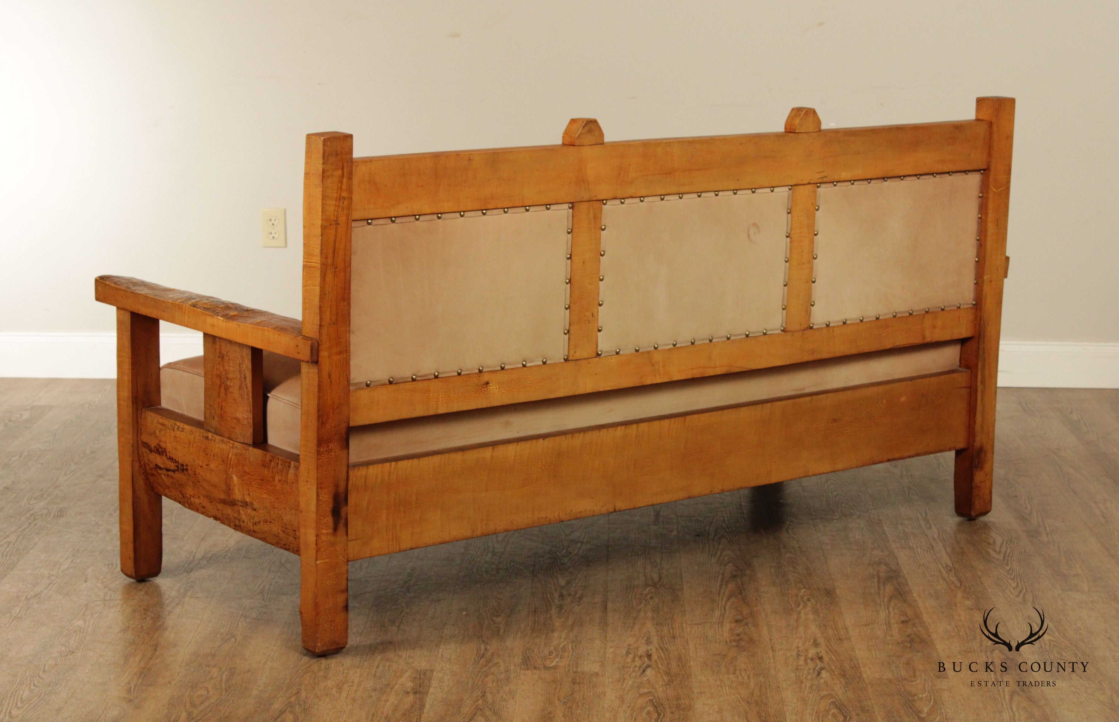 Antique Adirondack Style Burl Tiger Maple Sofa Bench