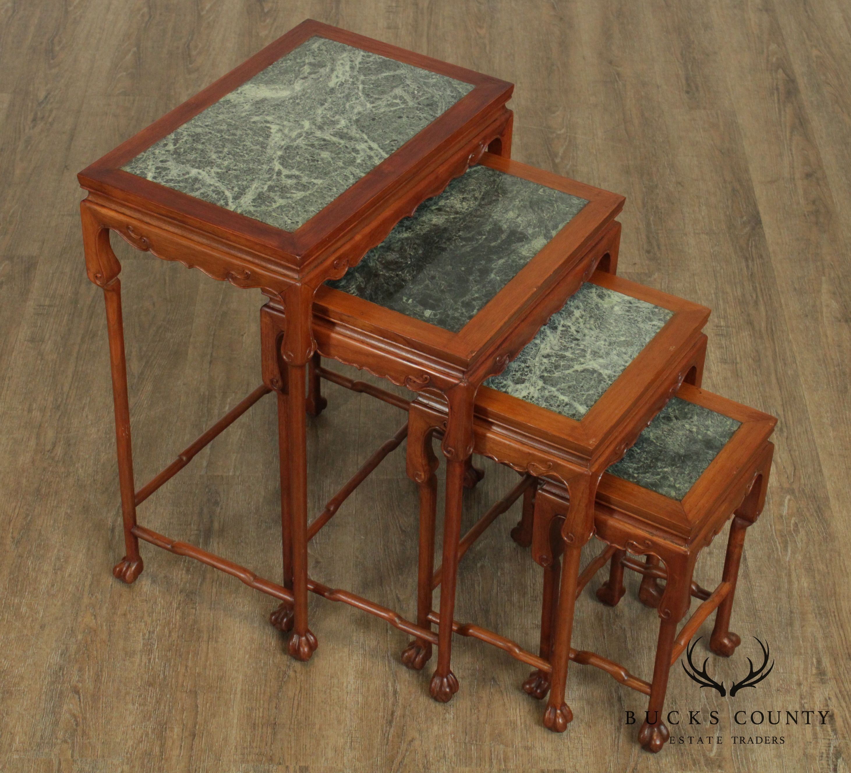 Vintage Chinese Hardwood Marble Top Nesting Tables