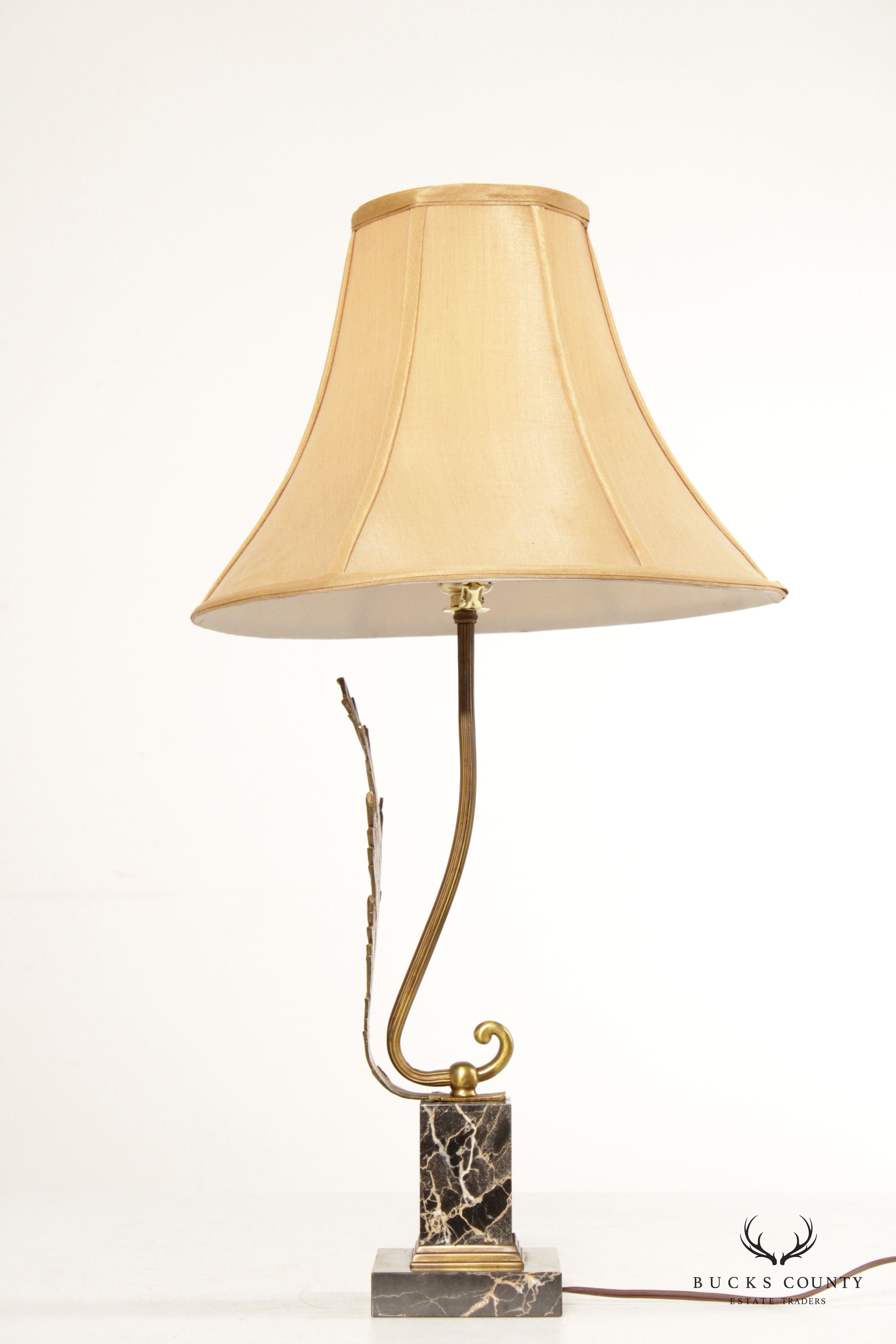 Acanthus Bronze and Marble Table Lamp with Shade