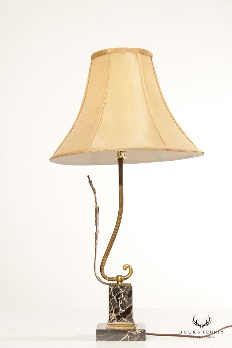 Acanthus Bronze and Marble Table Lamp with Shade