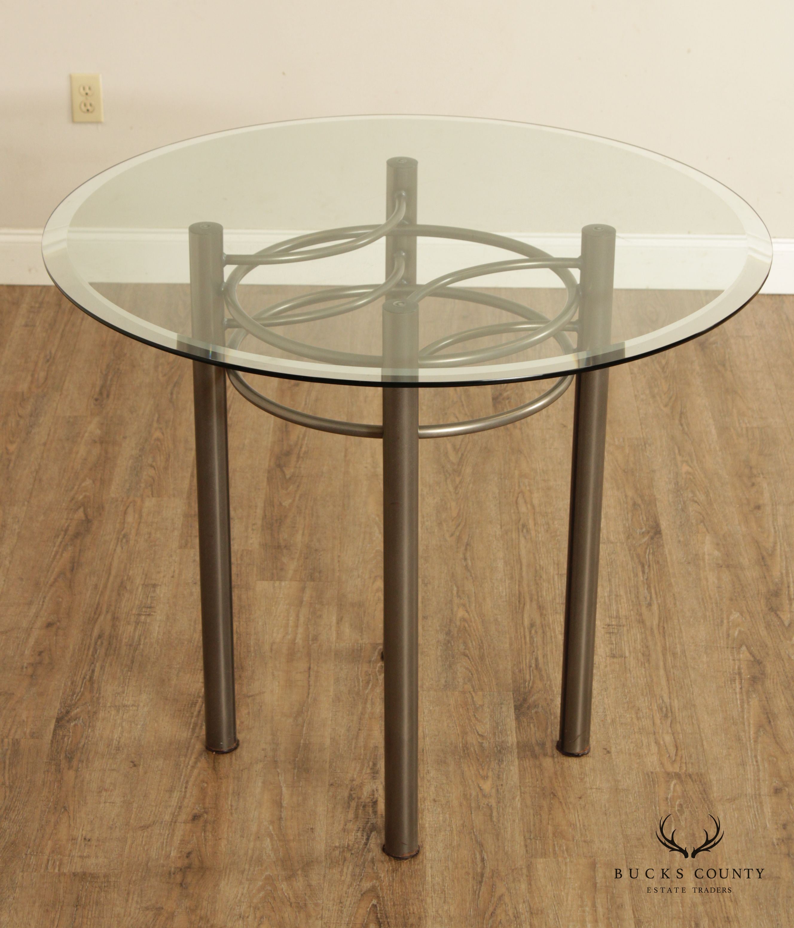 Contemporary Round Glass Top Steel Pub Table