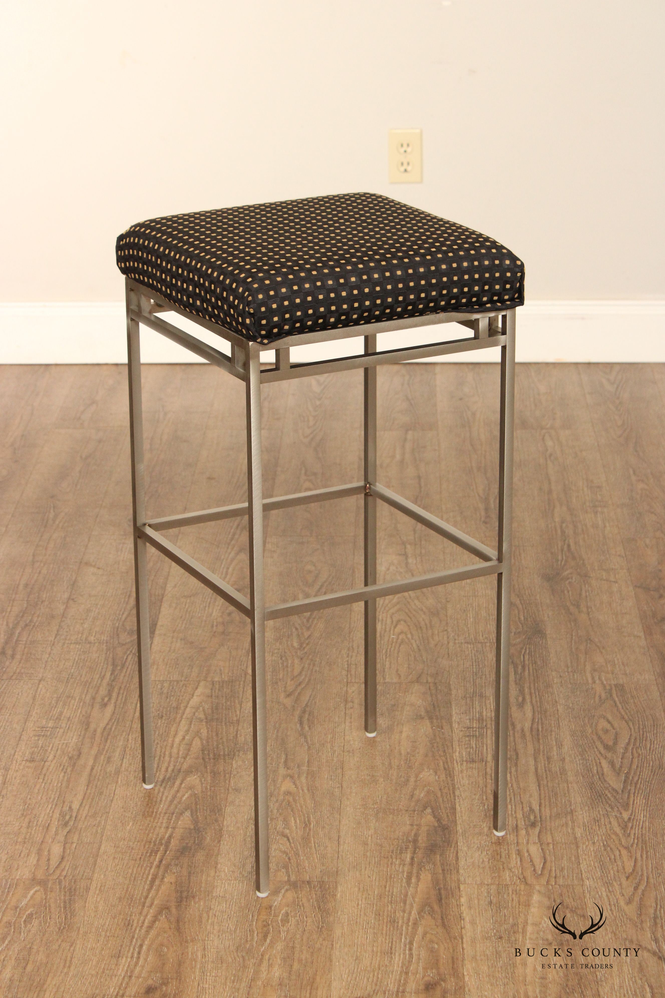 Contemporary Industrial Style Set of Three Metal Frame Bar Stools