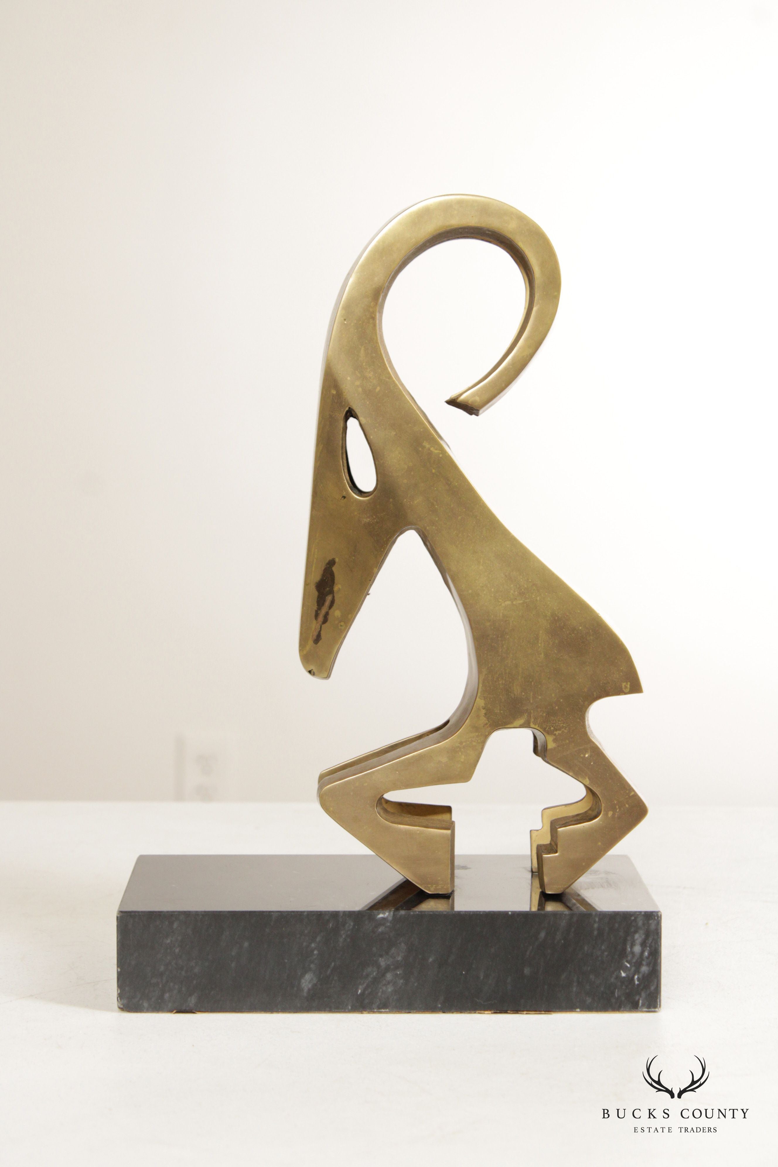 Modernist Abstract Brass Ram Sculpture