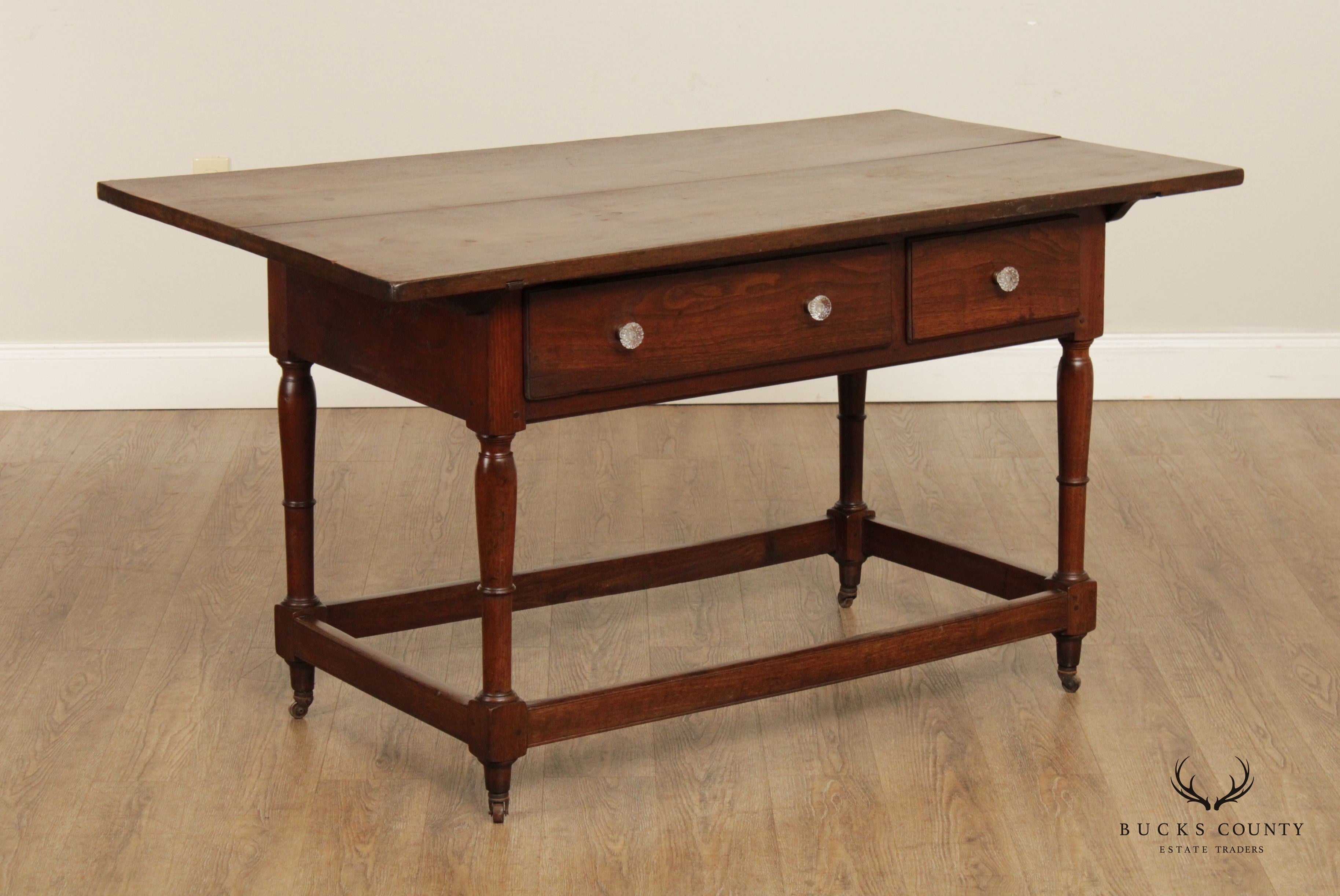 18th Century Antique Walnut Two-Drawer Tavern Table