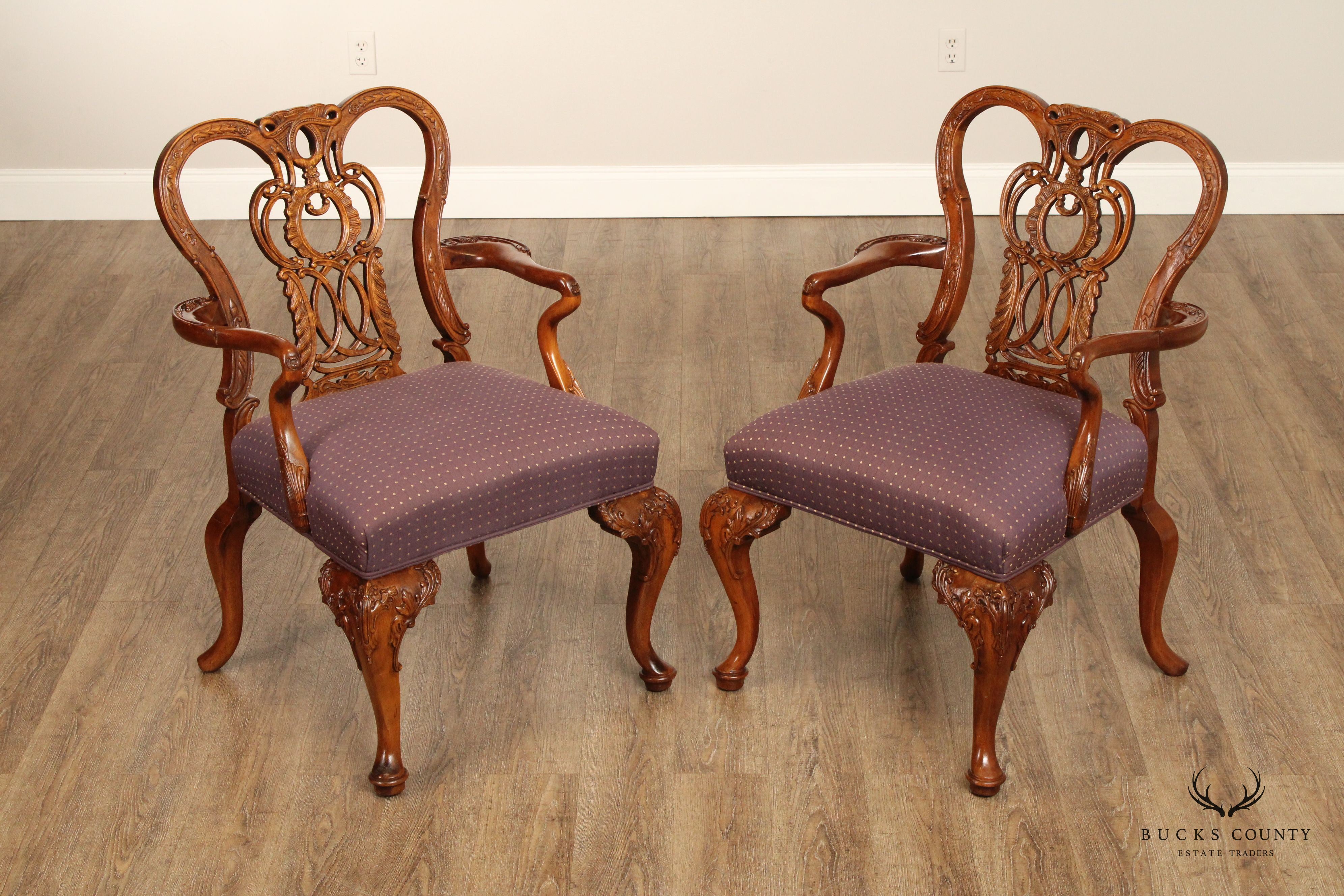 PAIR OF CENTURY FURNITURE GEORGIAN STYLE CARVED MAHOGANY ARMCHAIRS