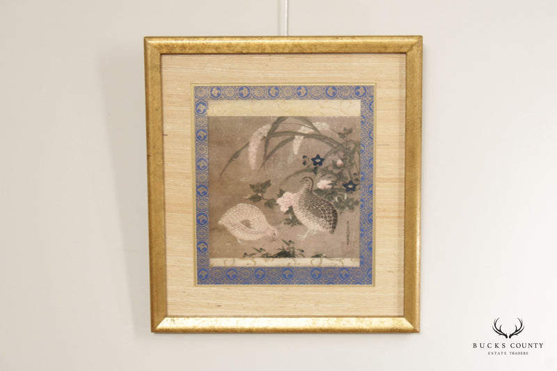 Tosa Mitsuoki Vintage 'Quails and Flowers' Framed Art Print