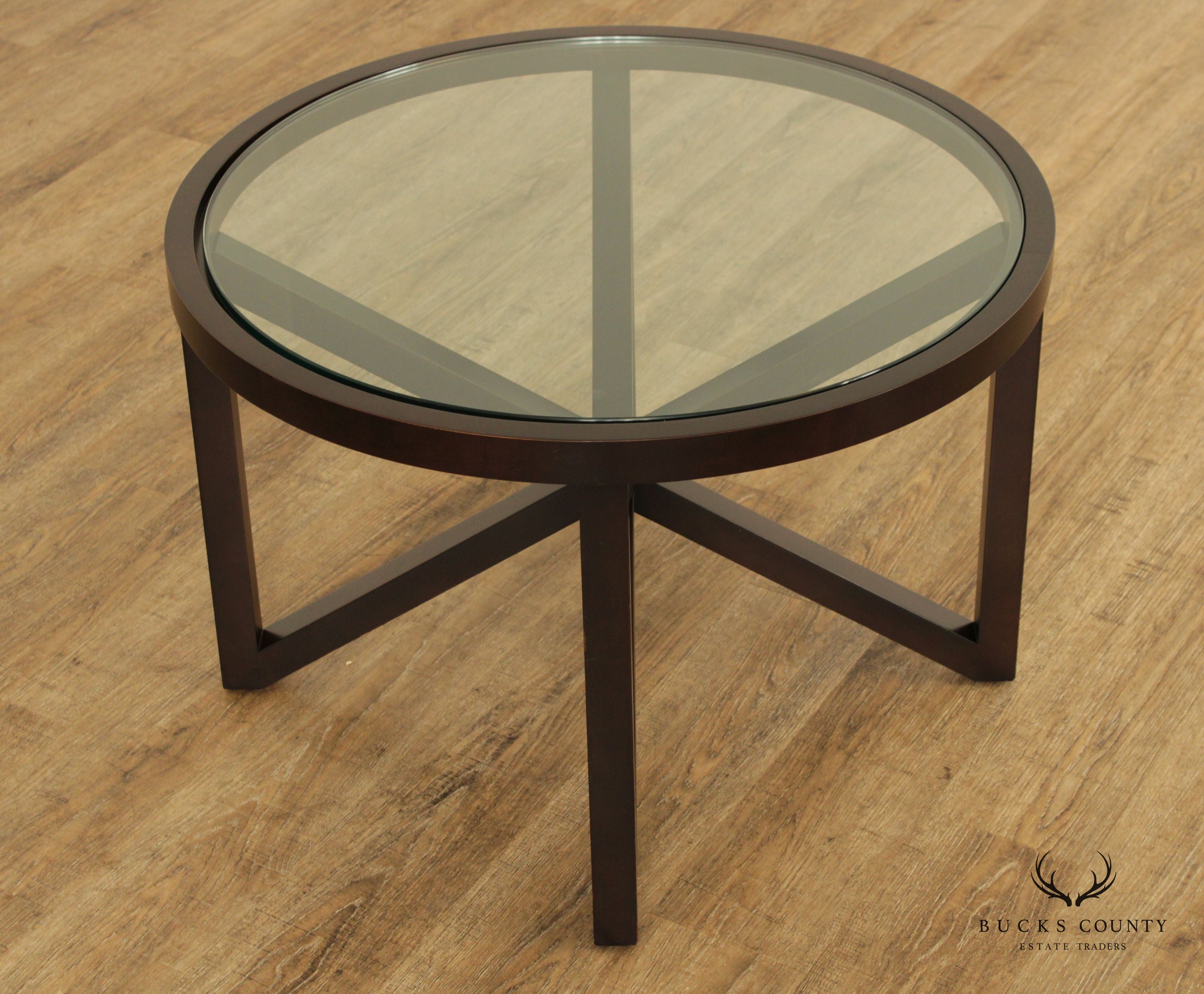 Contemporary Pair Round Glass Top Occasional Tables