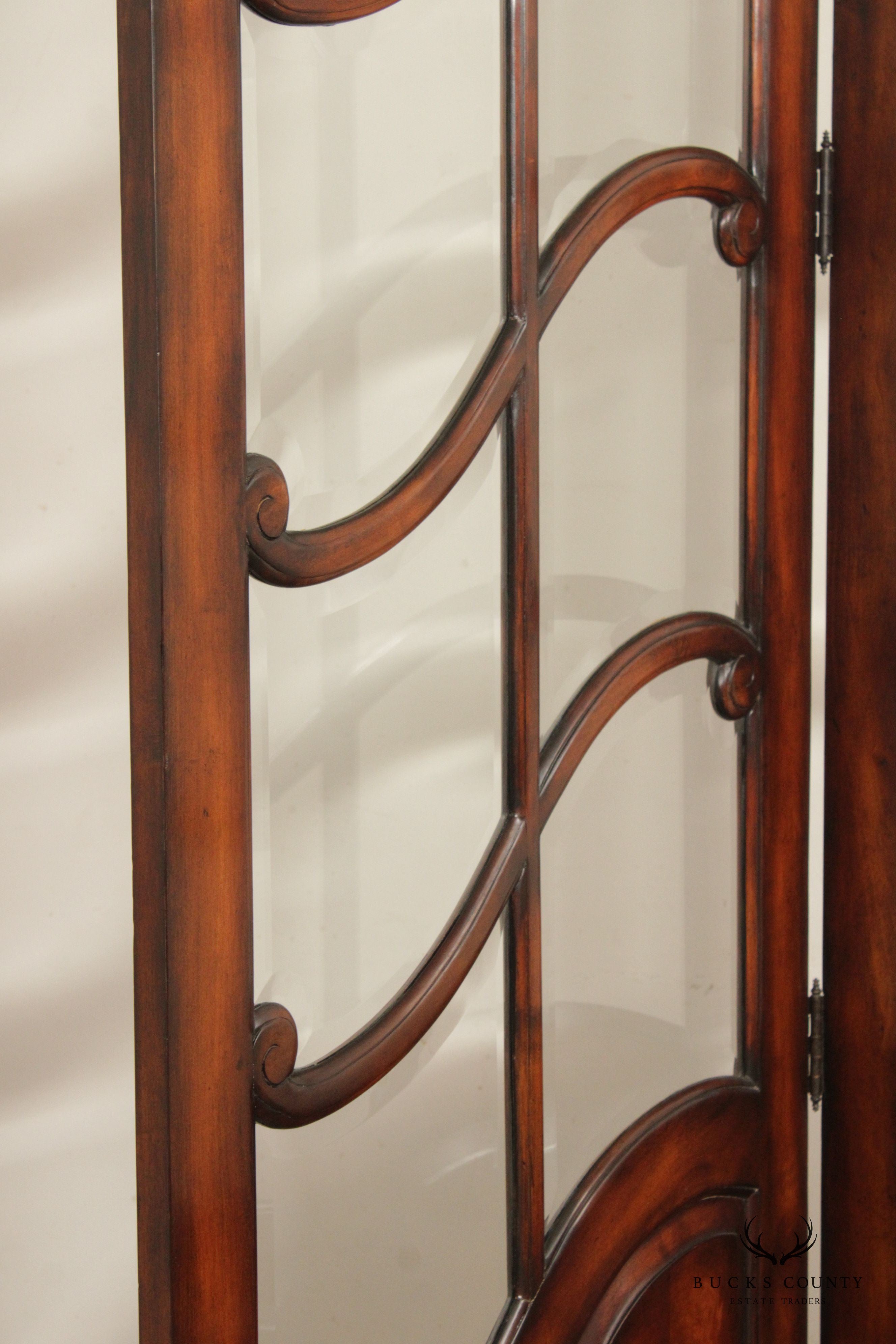 Mahogany and Glass Regency Style Two-Panel Folding Screen Room Divider