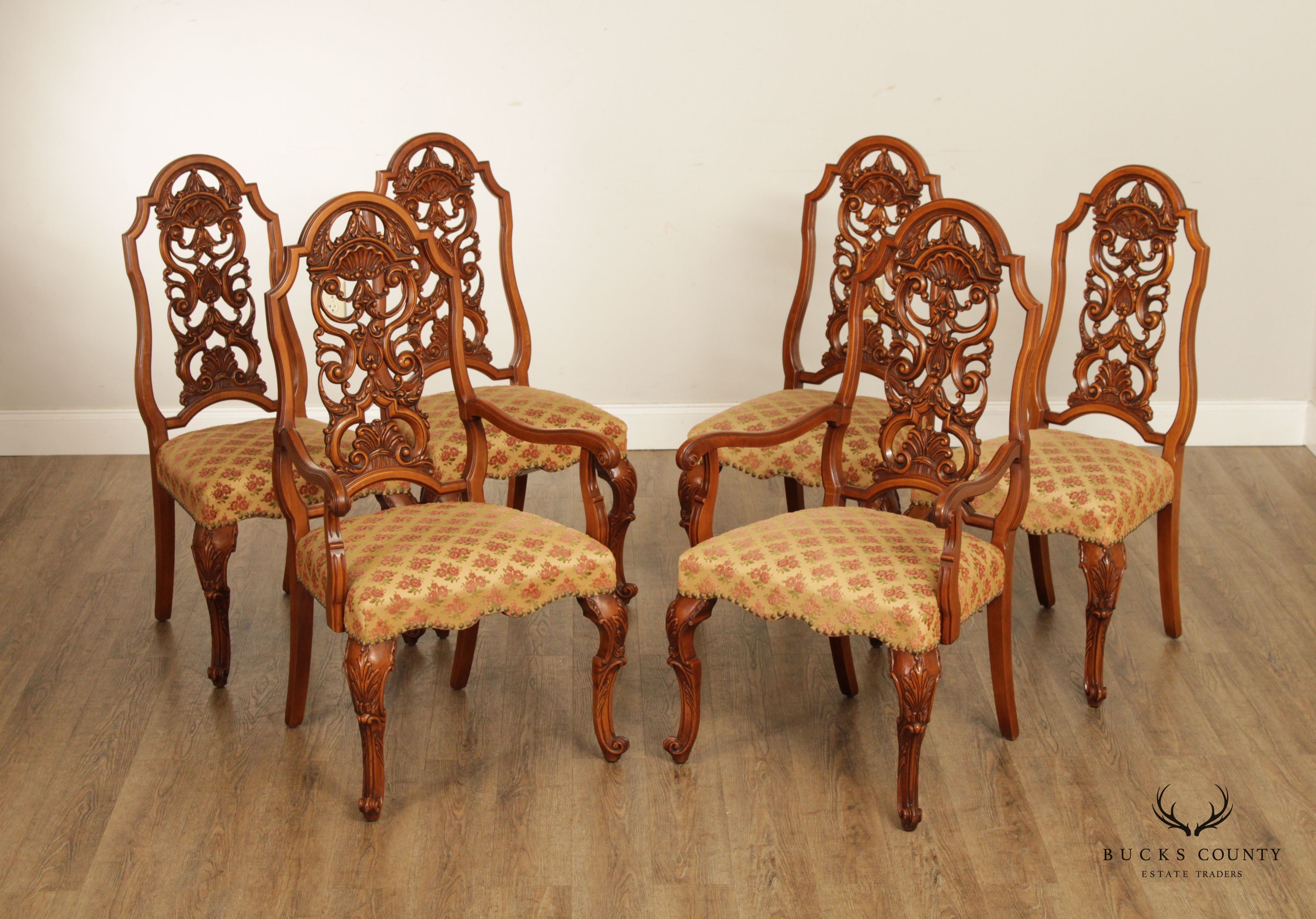 Batesville Georgian Rococo Style Carved Set Six Dining Chairs