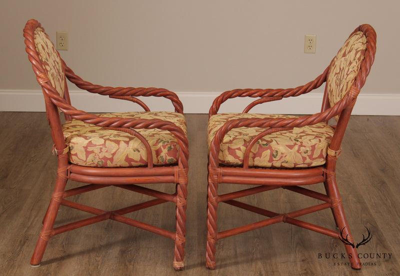 McGuire of San Francisco Pair Painted Twisted Rattan Armchairs (B)