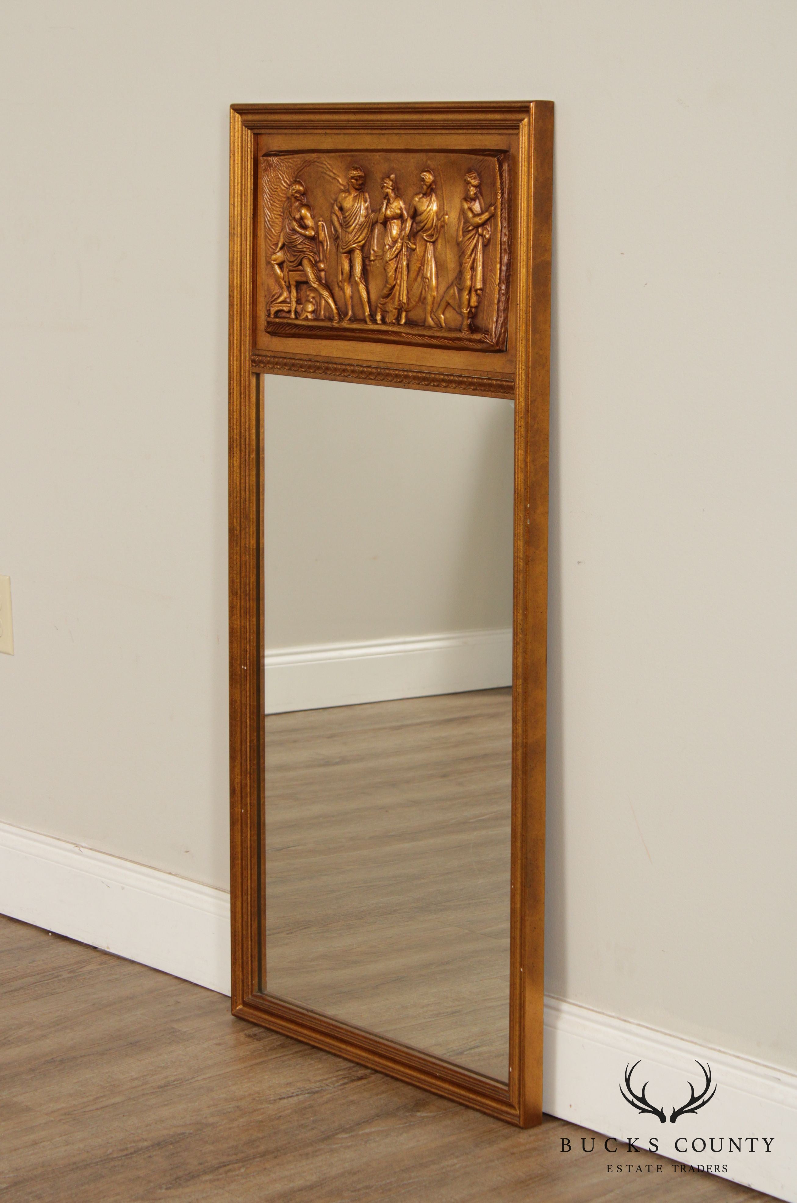 Empire Style Gilt Pier Mirror With Relief Carved Classical Figures