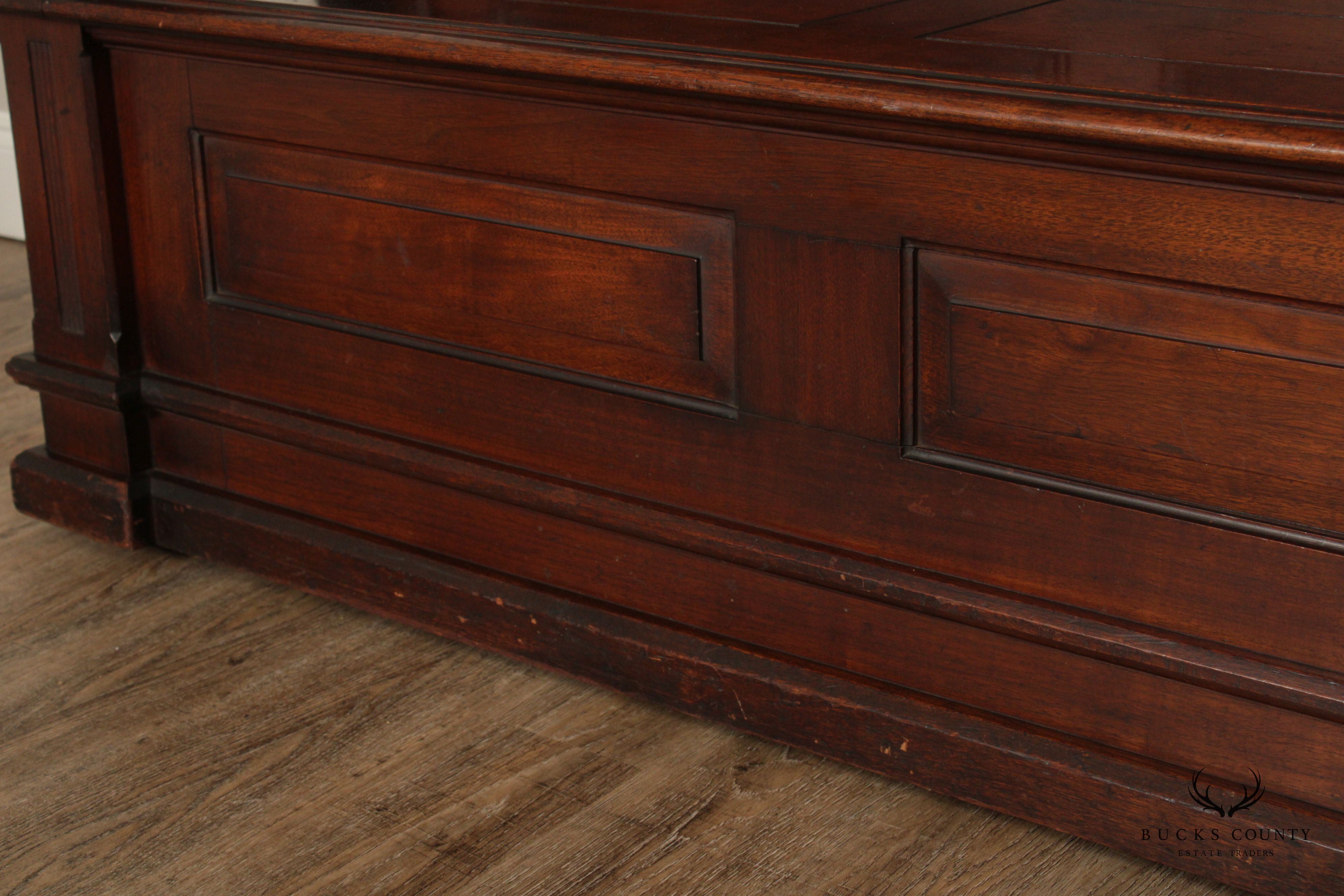 Monumental American Victorian Renaissance Carved Walnut Hall Bench With Mirror