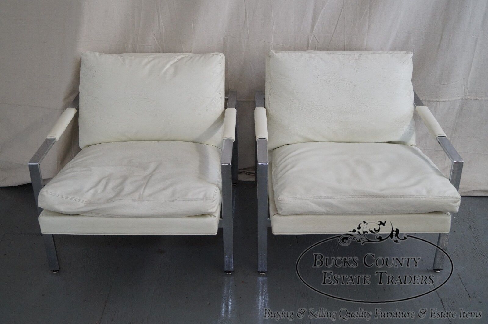 Milo Baughman Pair of Chrome Flat Bar Lounge Chairs