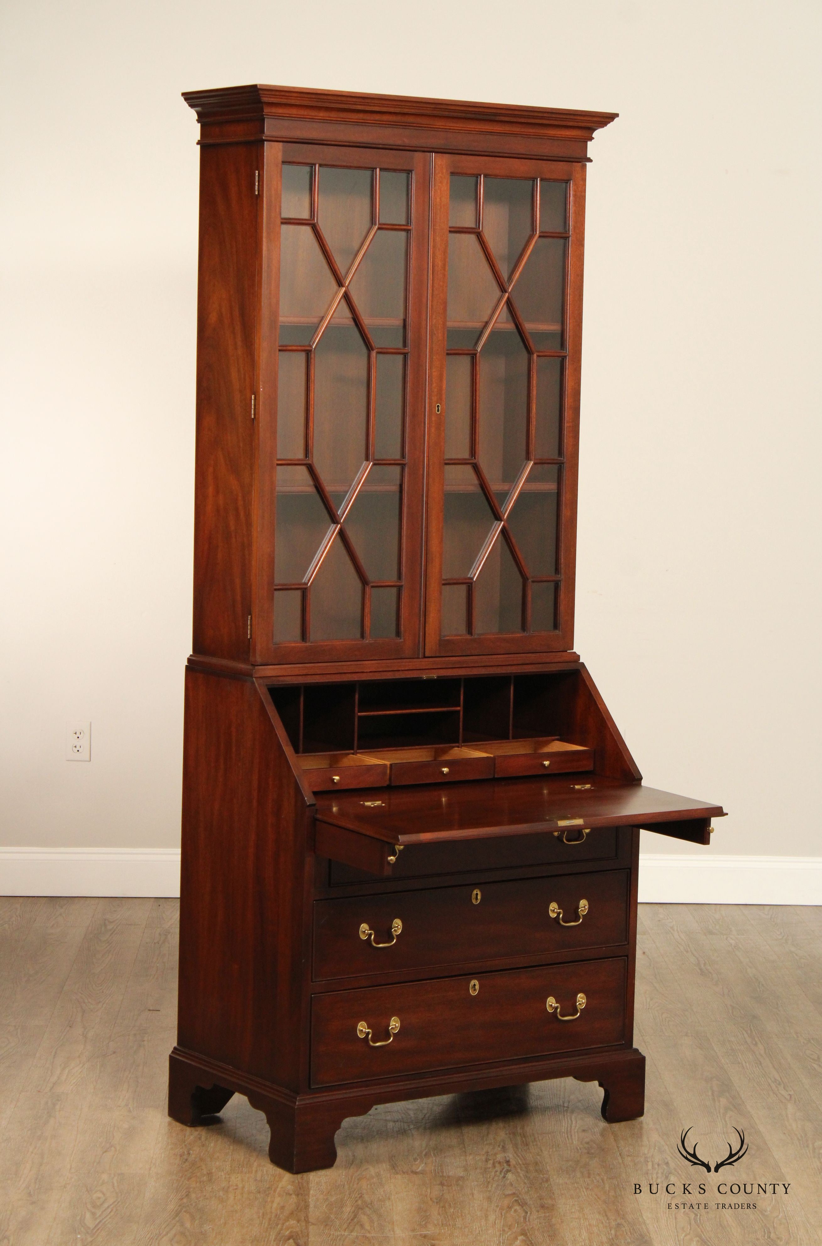 Henkel Harris Mahogany Chippendale Style Secretary Desk Bookcase