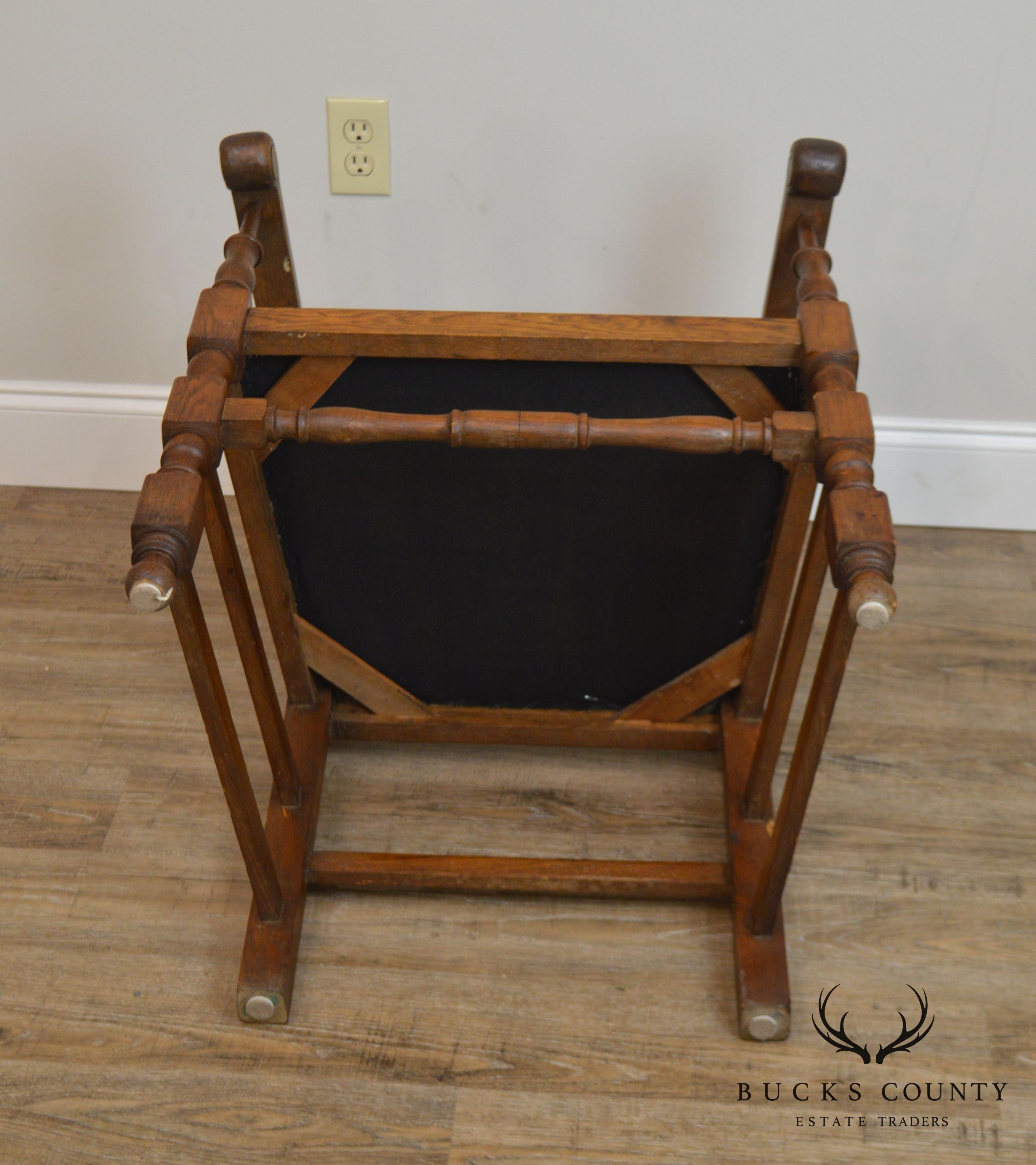 French Country Style Antique Pair Oak Ladder Back Armchairs