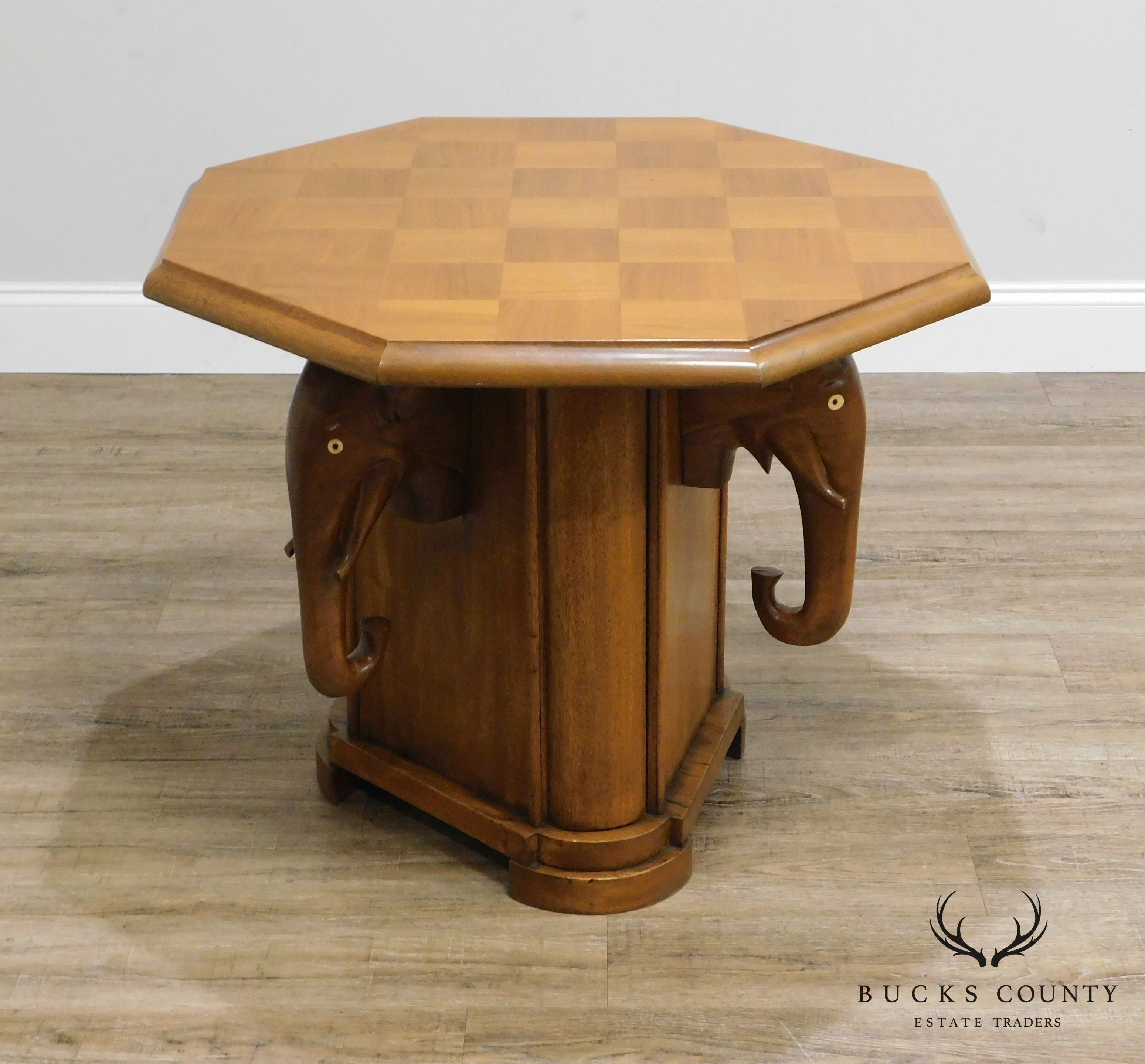 Vintage Nigerian Mahogany Octagon Top Elephant Base Side Table